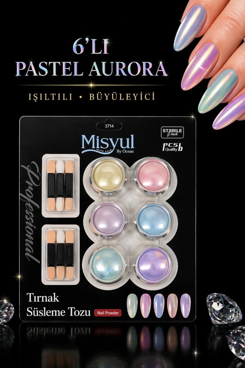 Ocean Misyul Tırnak Süsleme Tozu Pastel Aurora 6lı 3714Ocean