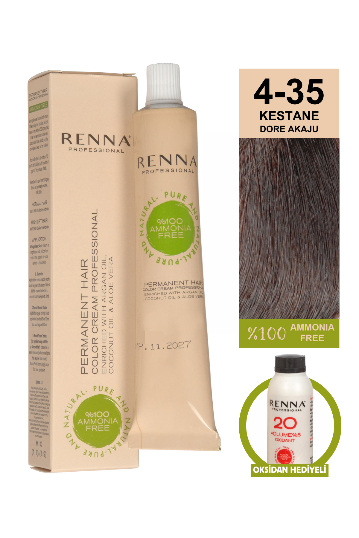 Renna Bitkisel Saç Boyası 4.35 Kestane Dore Akaju 60 MlRenna