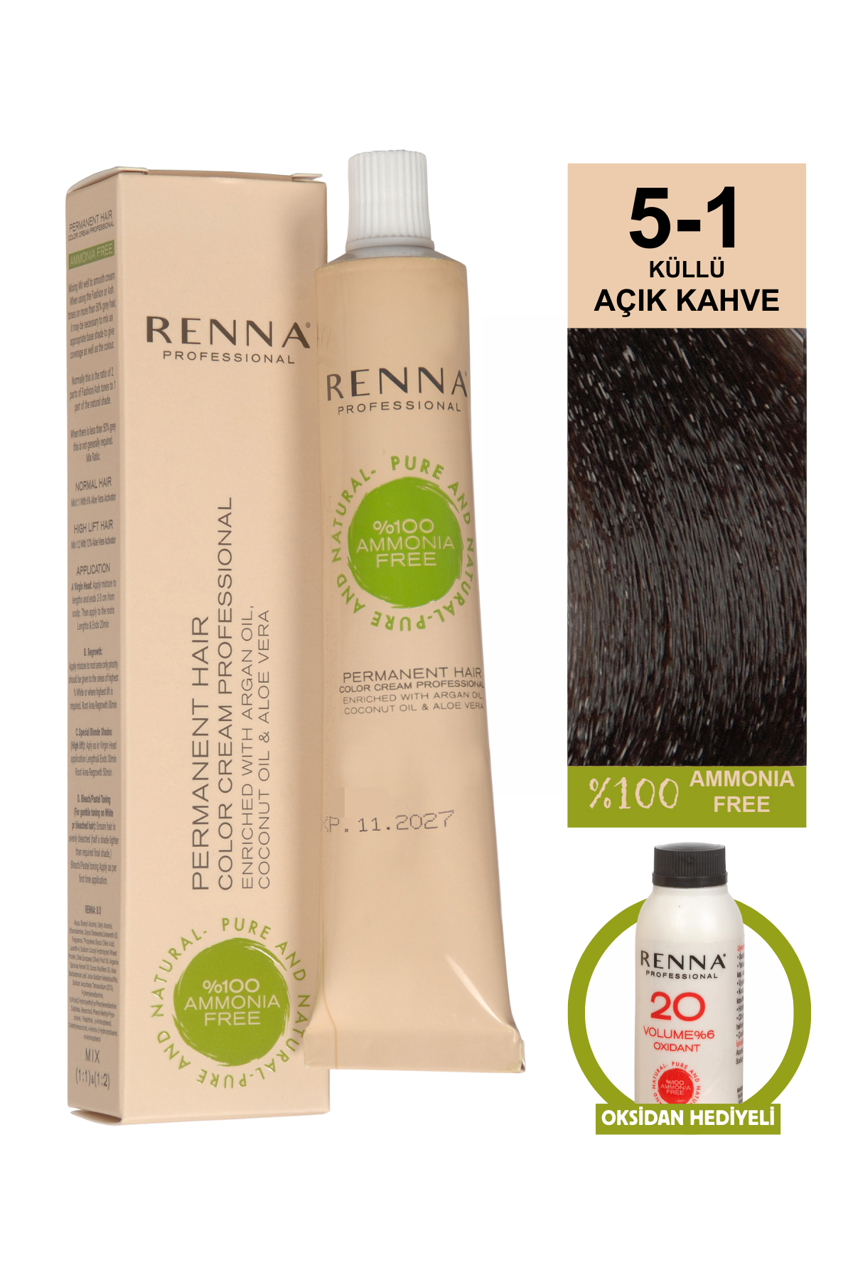 Renna Bitkisel Saç Boyası 5.1 Küllü Açık Kahve 60 MlRenna