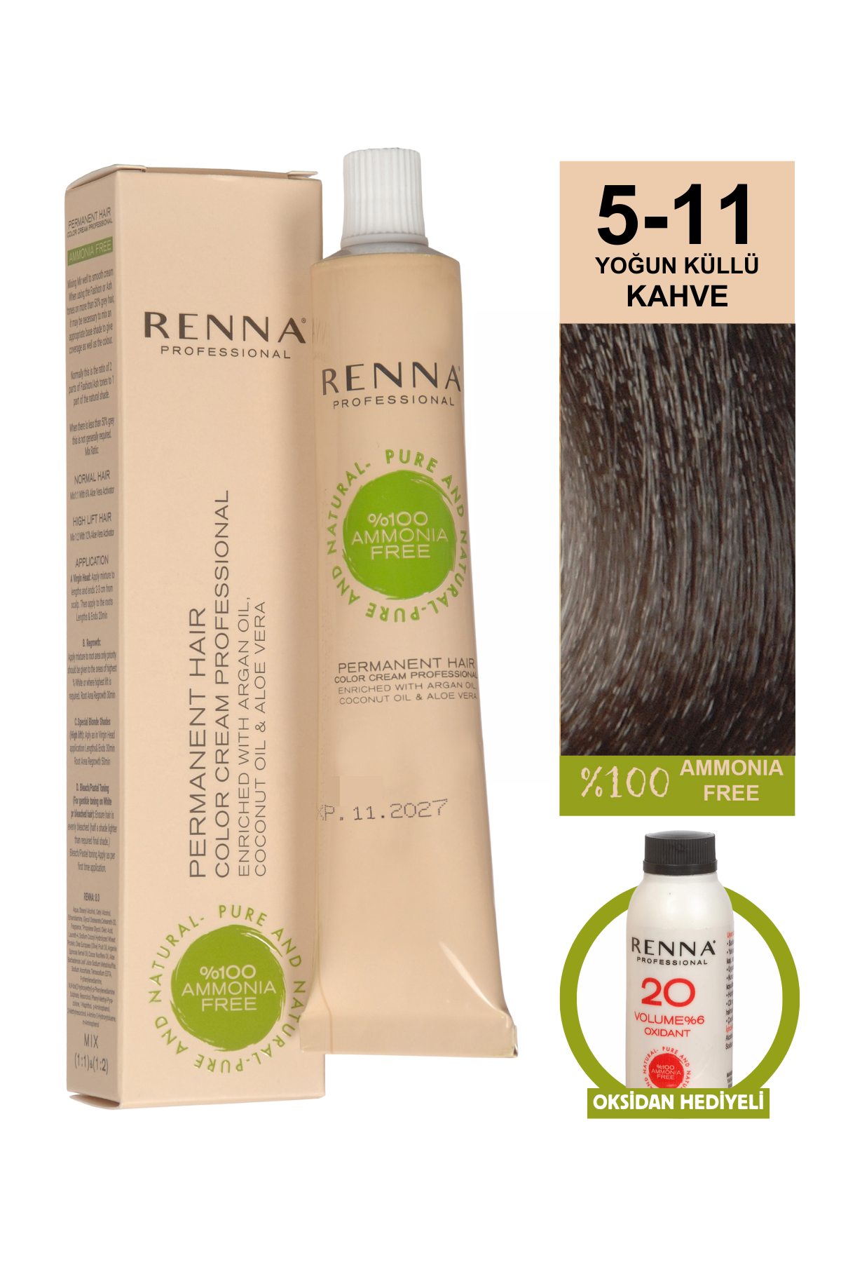 Renna Bitkisel Saç Boyası 5.11 Yoğun Küllü Kahve 60 MlRenna