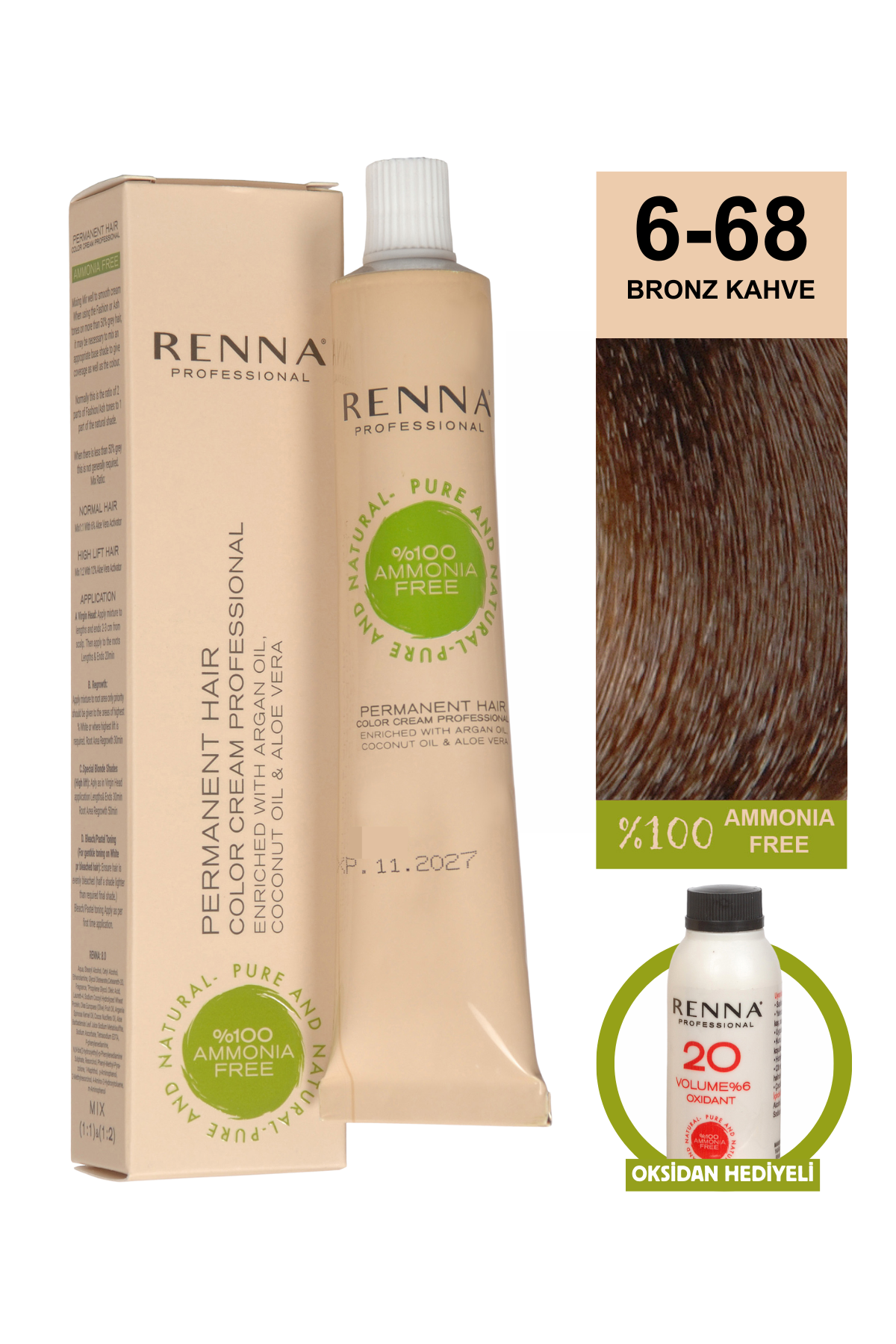 Renna Bitkisel Saç Boyası 6.68 Bronz Kahve 60 MlRenna