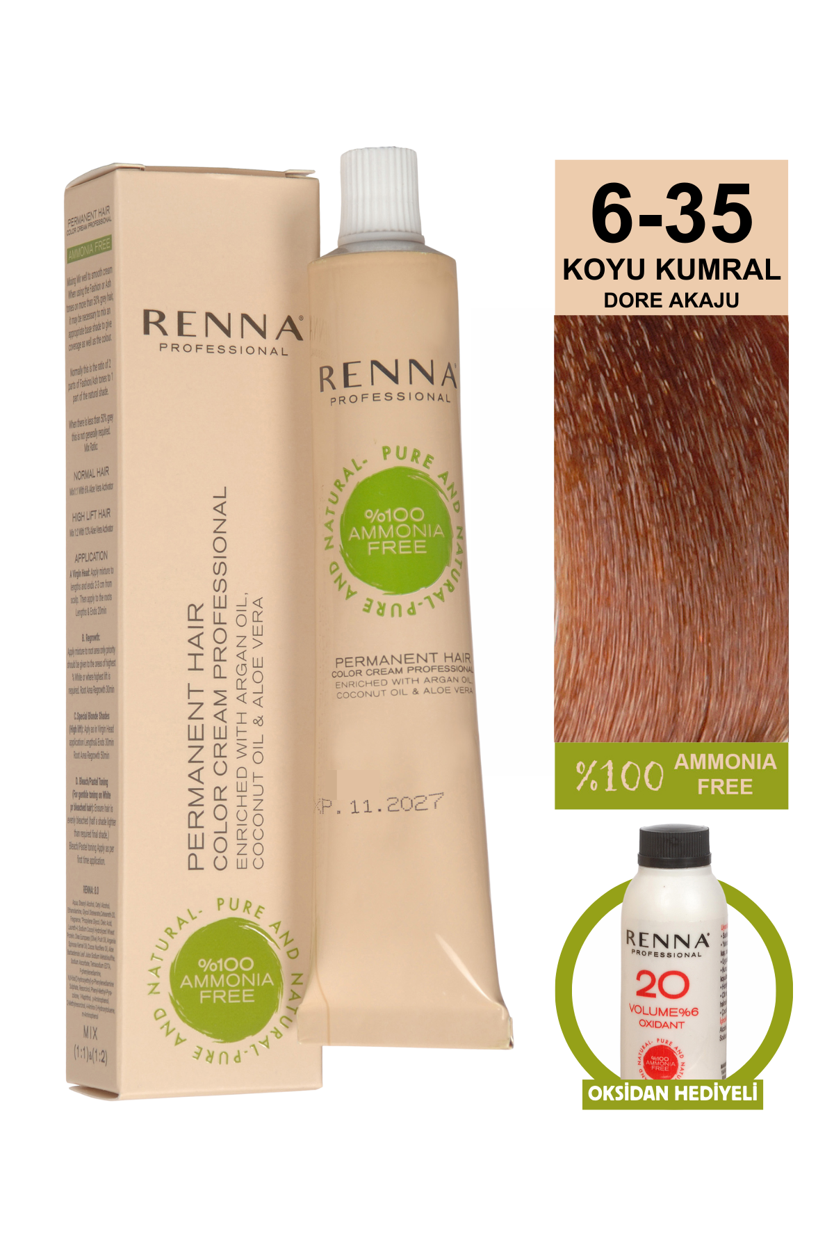 Renna Bitkisel Saç Boyası 6.35 Koyu Kumral Dore Akaju 60 MlRenna