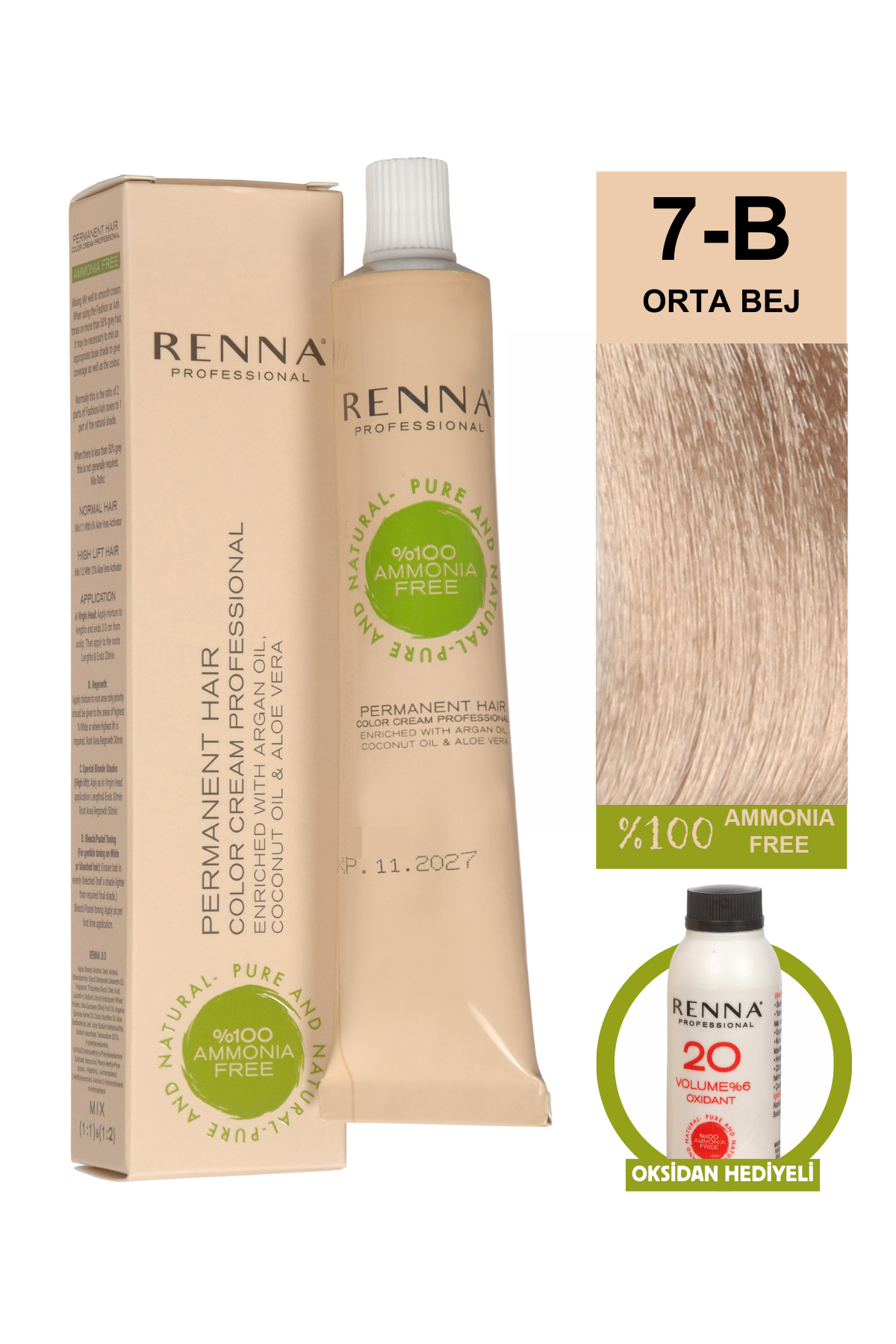 Renna Bitkisel Saç Boyası 7B Orta Bej 60 MlRenna