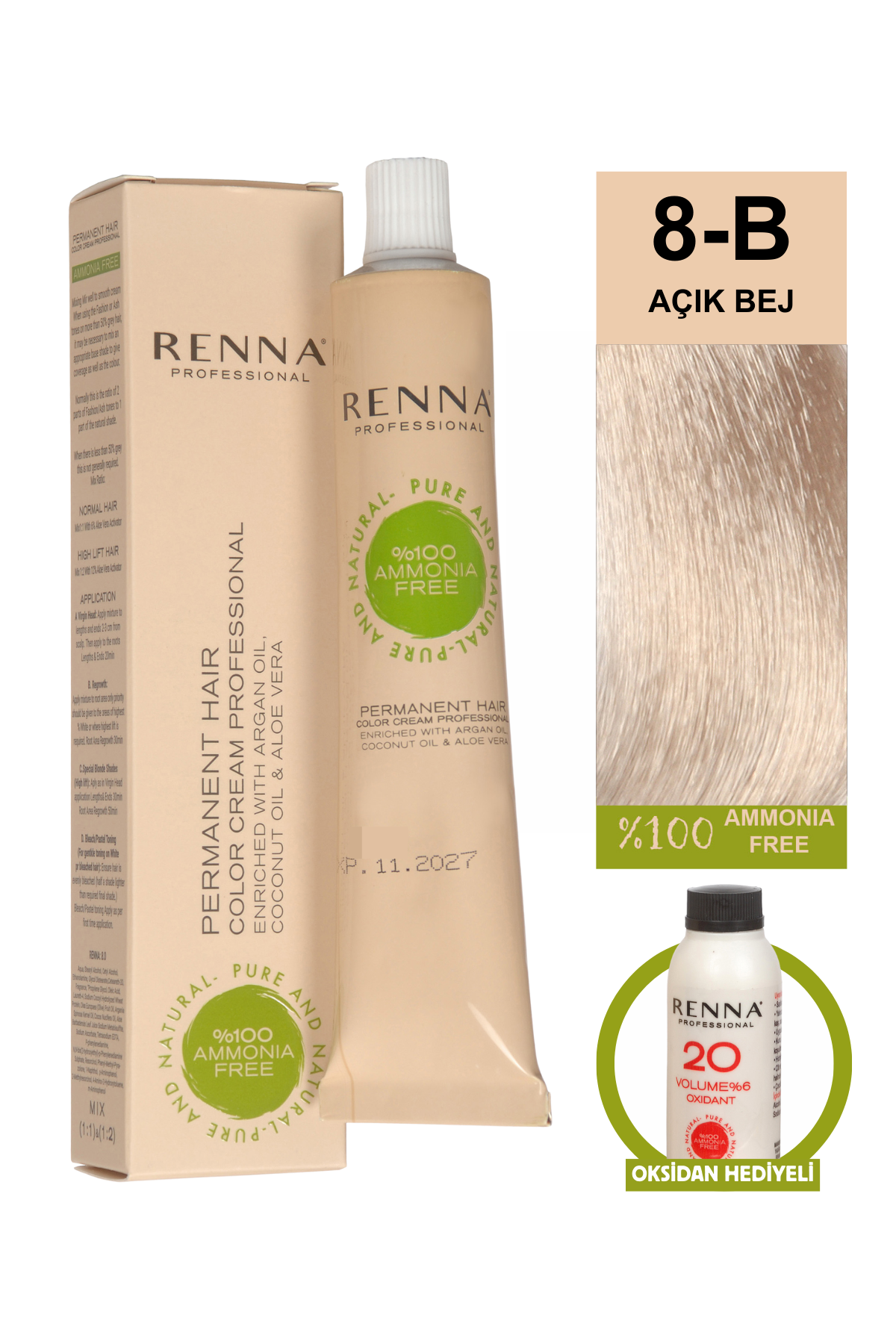 Renna Bitkisel Saç Boyası 8B Açık Bej 60 MlRenna