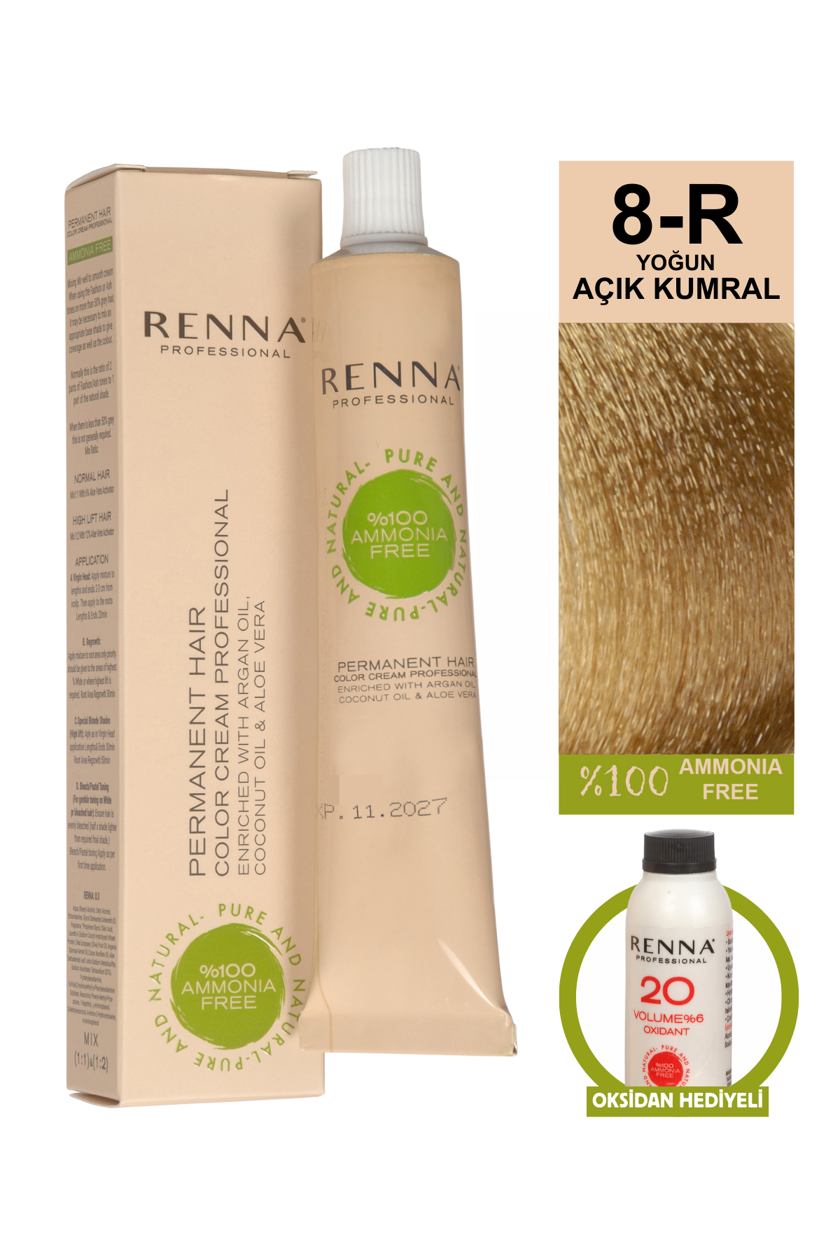 Renna Bitkisel Saç Boyası 8R Yoğun Açık Kumral 60 MlRenna