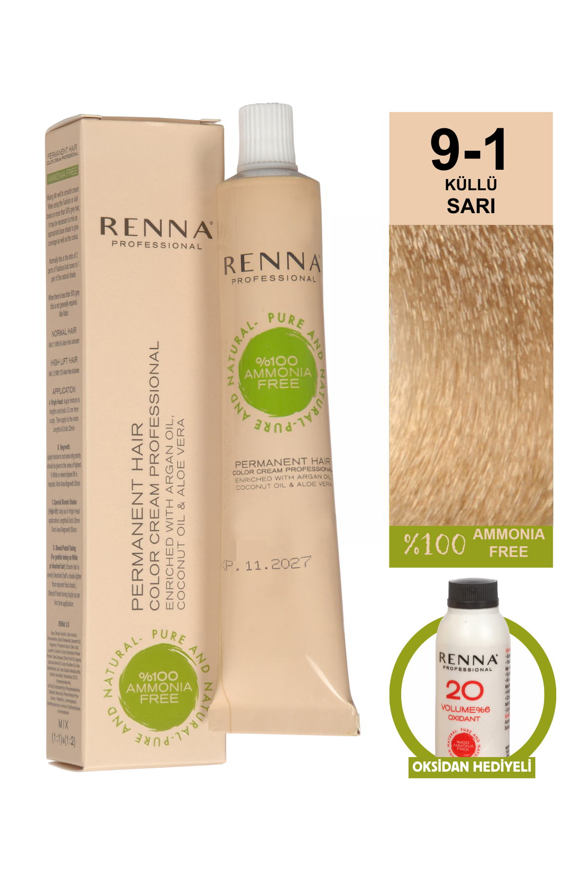 Renna Bitkisel Saç Boyası 9.1 Küllü Sarı 60 MlRenna