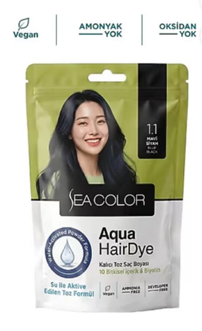 Sea Color Toz Saç Boyası Aqua Hair Dye 1.1 Mavi SiyahSea Color