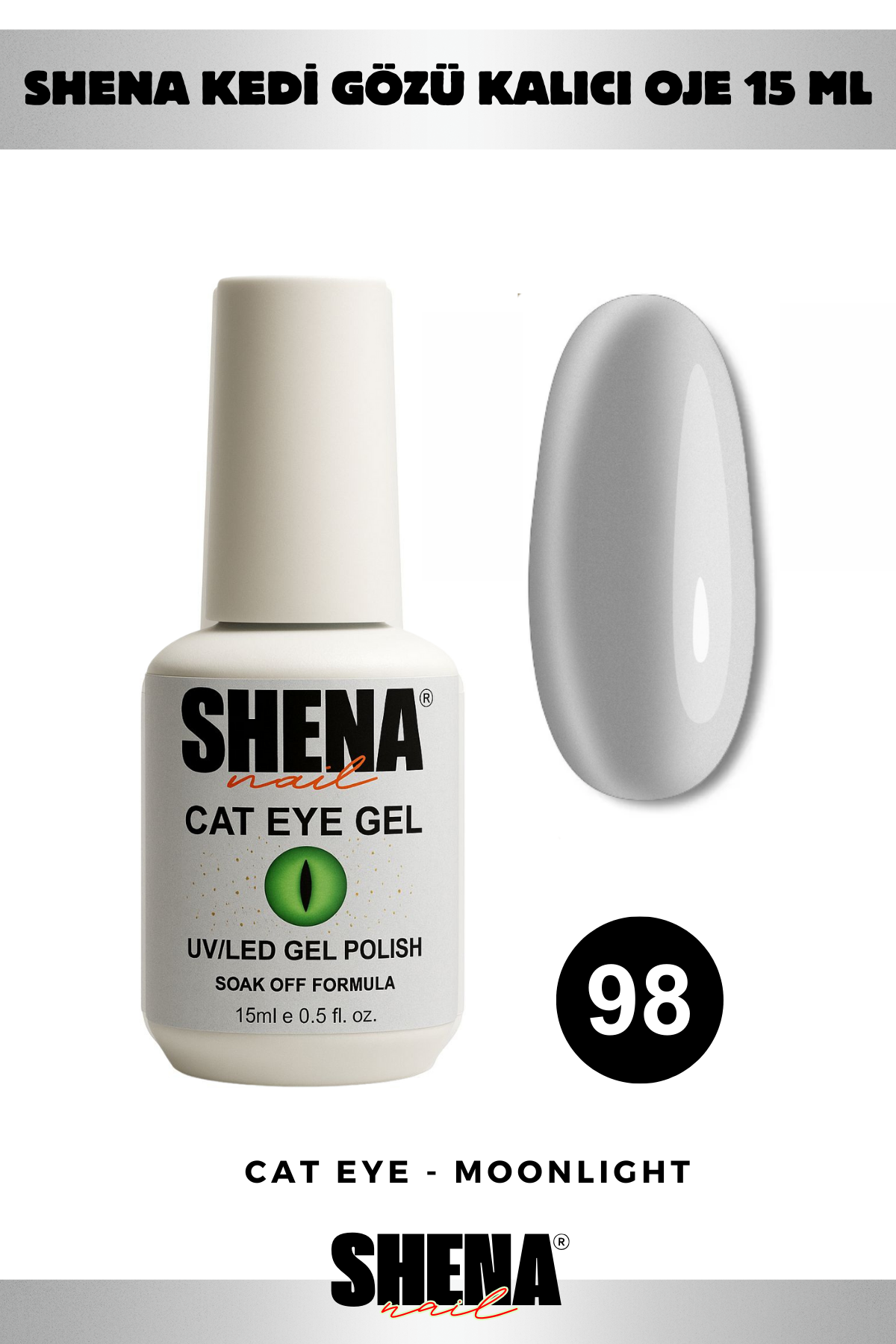Shena Kalıcı Oje Gel Polish 15 Ml 098 KEDİ GÖZÜ İNCİ GRİShena