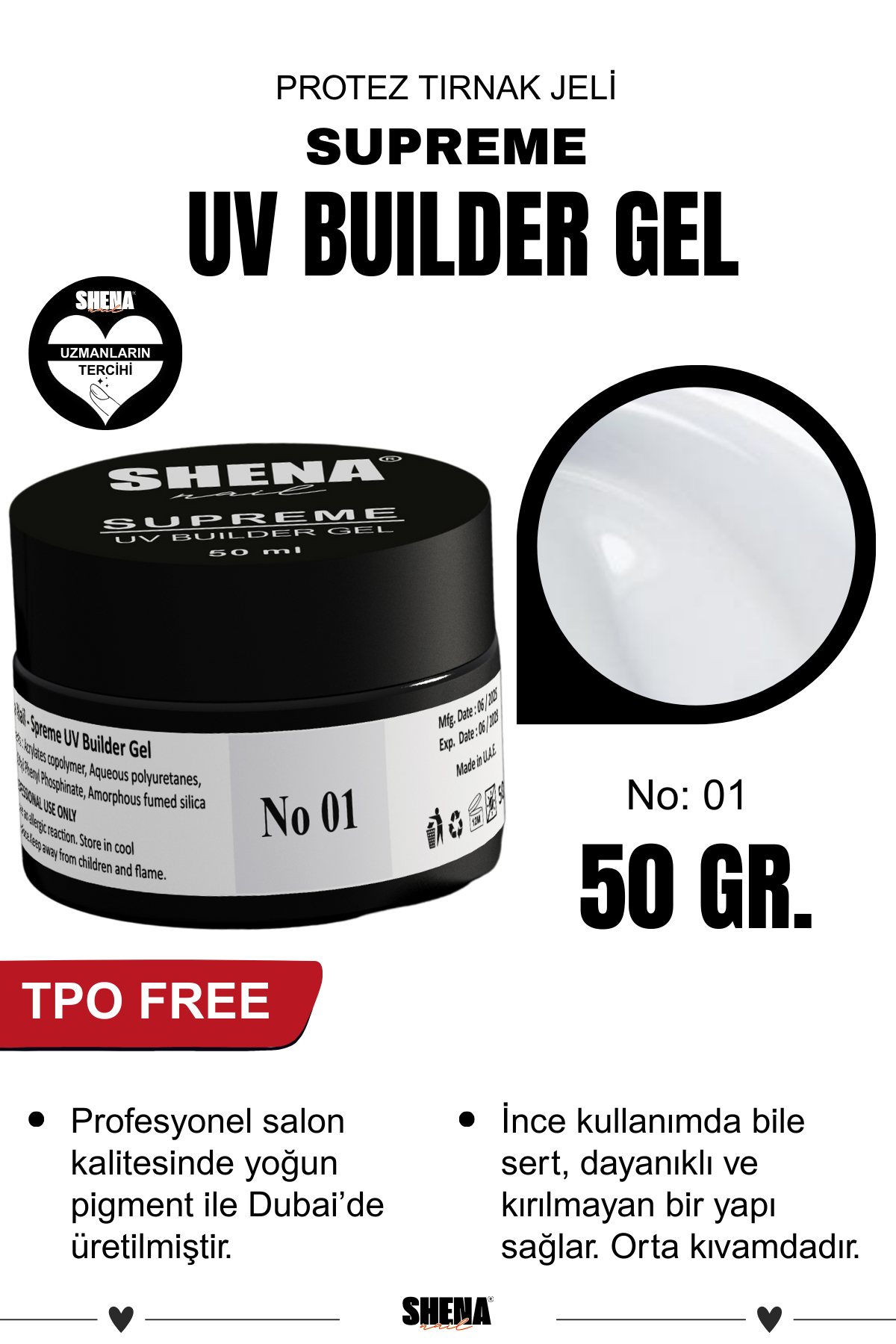Shena Protez Tırnak Jeli No:1 Uv/Led Builder Gel 50 MlShena