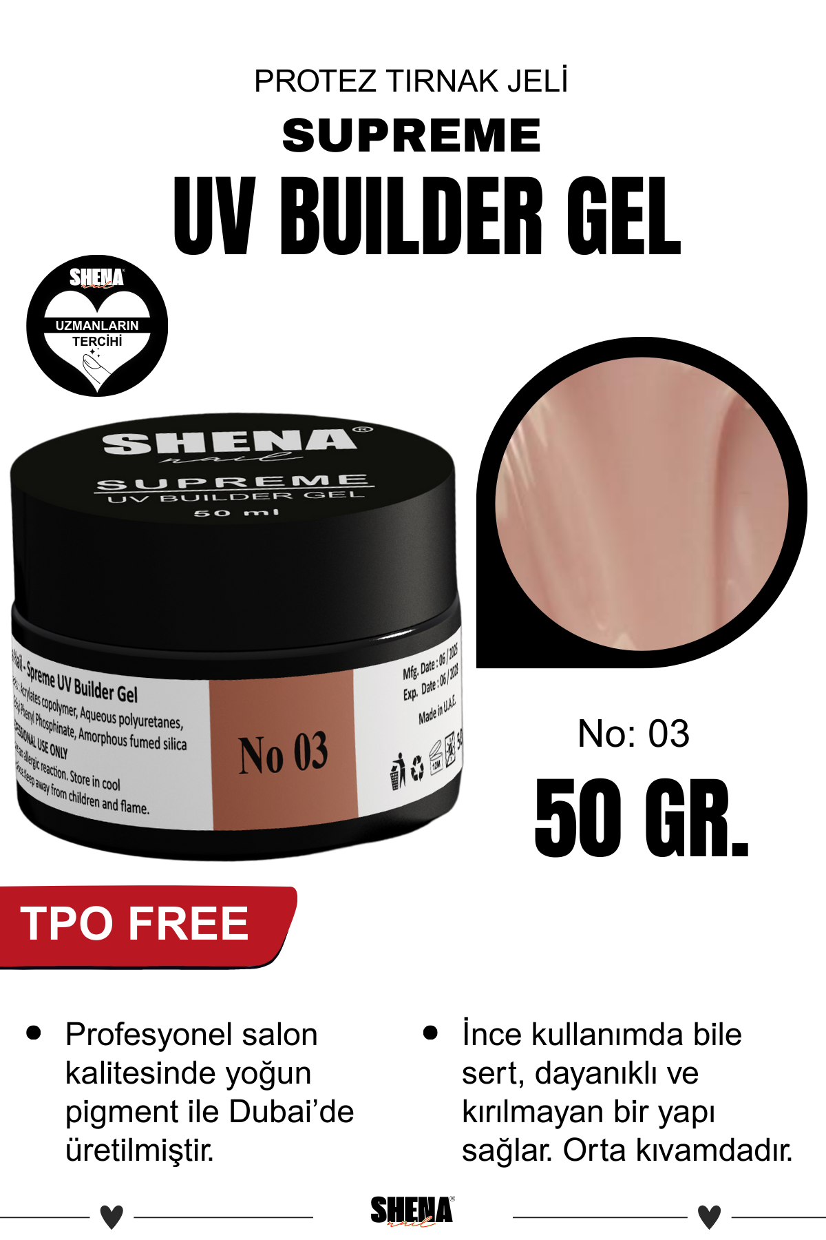 Shena Protez Tırnak Jeli No:3 Uv/Led Builder Gel 50 MlShena