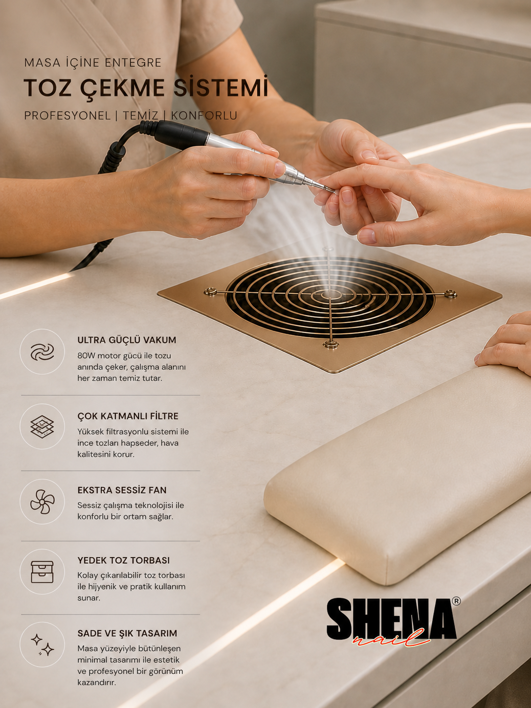 Shena Toz Toplama Makinesi Masa İçi Bronz 80 WShena