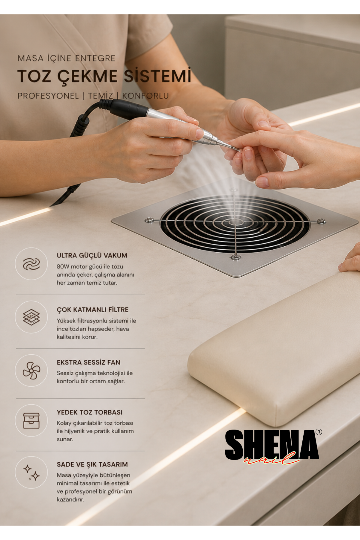 Shena Toz Toplama Makinesi Masa İçi Silver 80 WShena