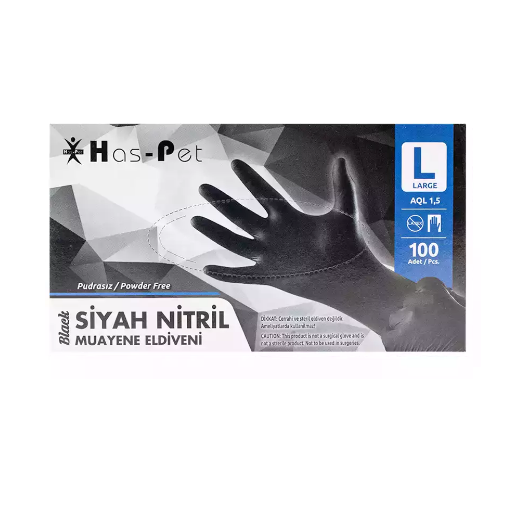 Haspet Siyah Nitril Eldiven L Beden 100lüHaspet