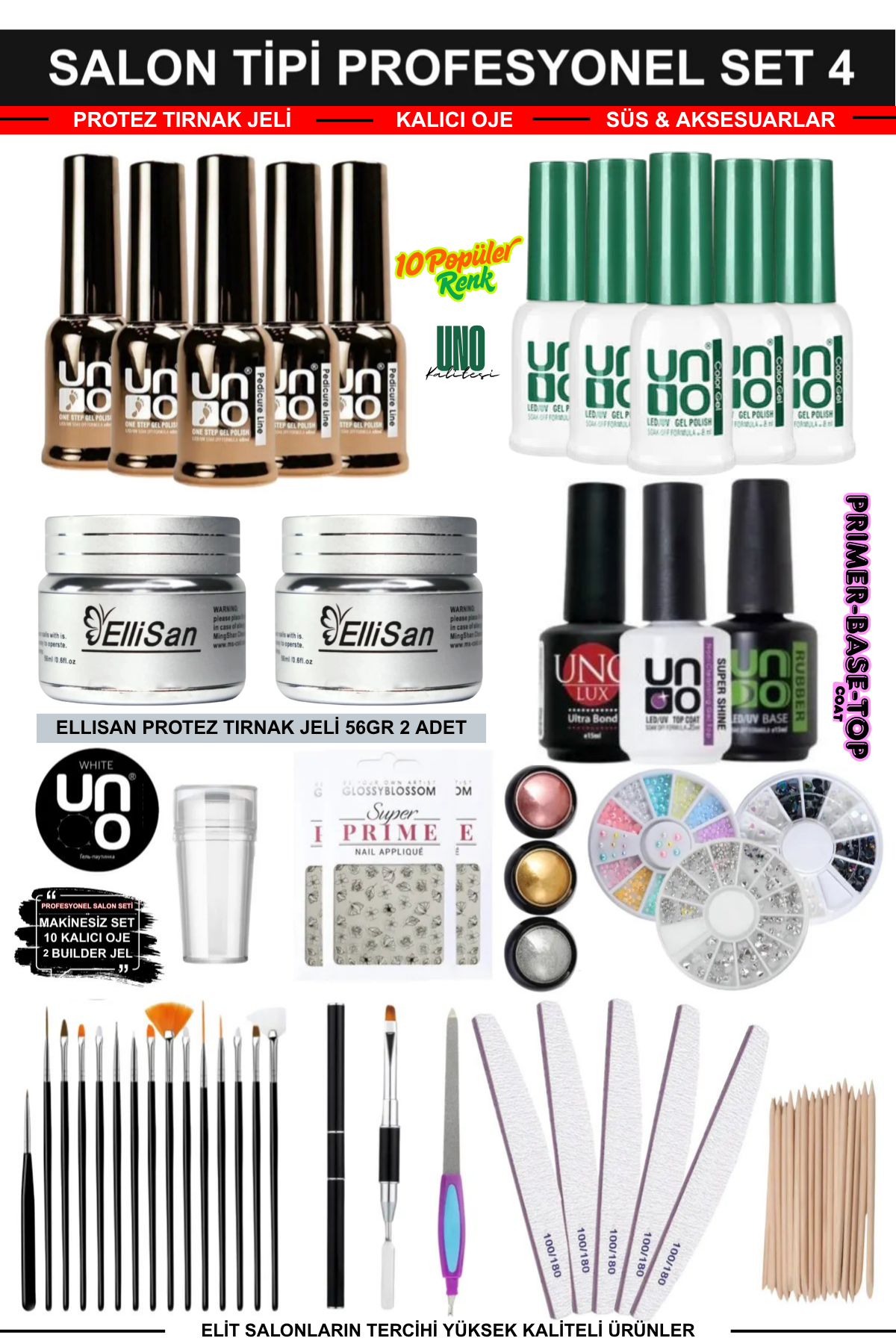 Kalıcı Oje - Protez Tırnak Seti Salon Set:4 (Jel + Oje + Süs + Fırça Full Parça)Kocaman Kozmetik