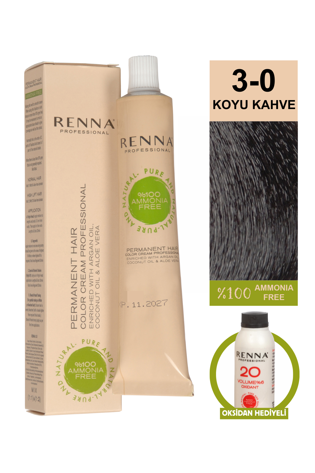 Renna Bitkisel Saç Boyası 3.0 Koyu Kahve 60 MlRenna
