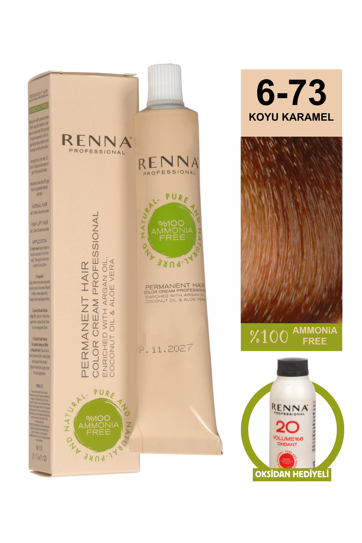 Renna Bitkisel Saç Boyası 6.73 Koyu Karamel 60 MlRenna