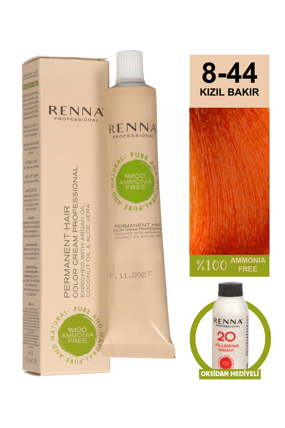 Renna Bitkisel Saç Boyası 8.44 Kızıl Bakır 60 MlRenna