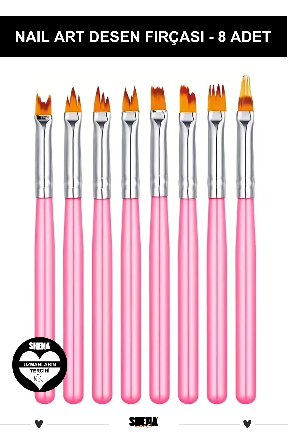 Shena Desen Fırça Seti 8 Adet - Pembe Saplı, Çiçek DesenShena