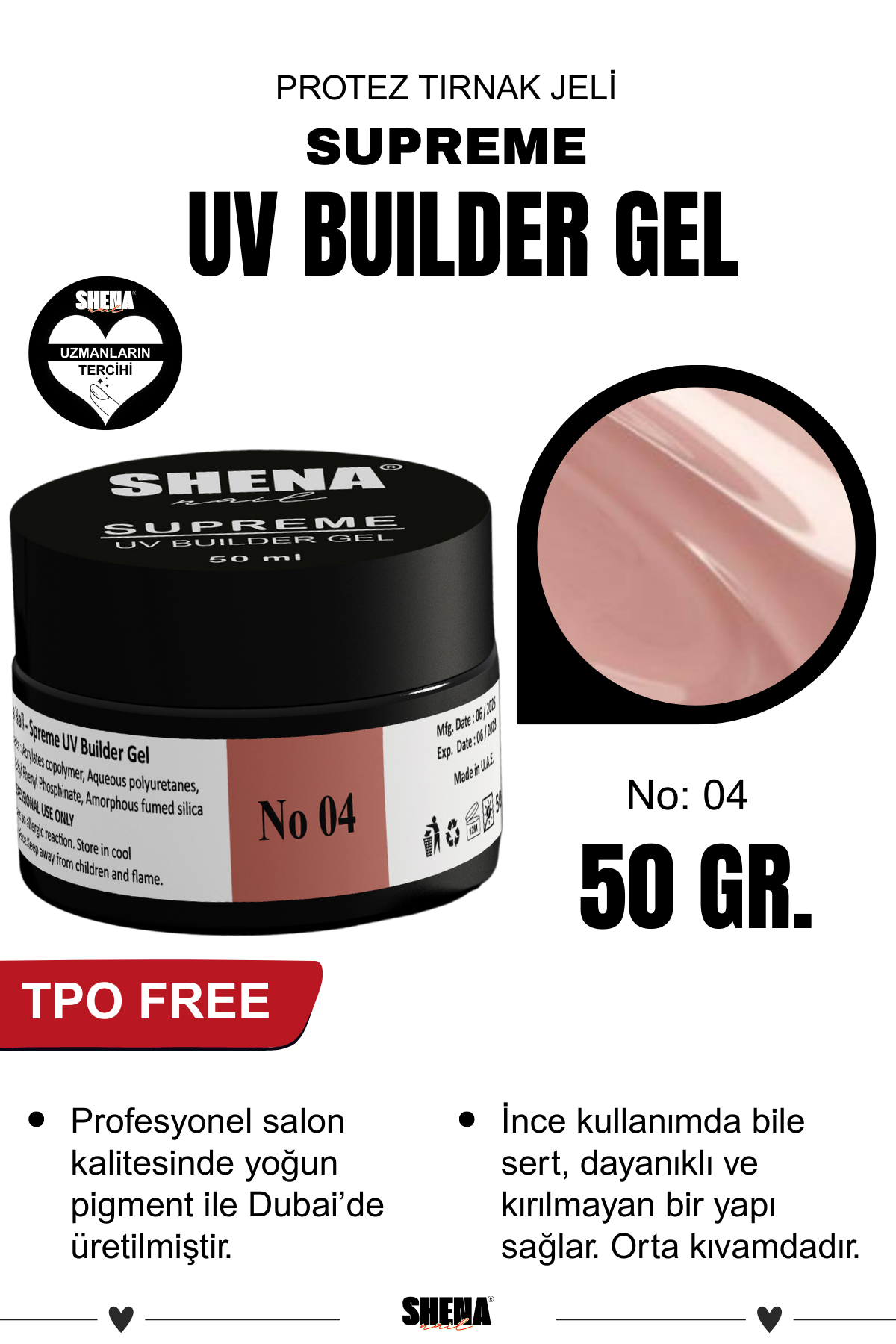 Shena Protez Tırnak Jeli No:4 Uv/Led Builder Gel 50 MlShena