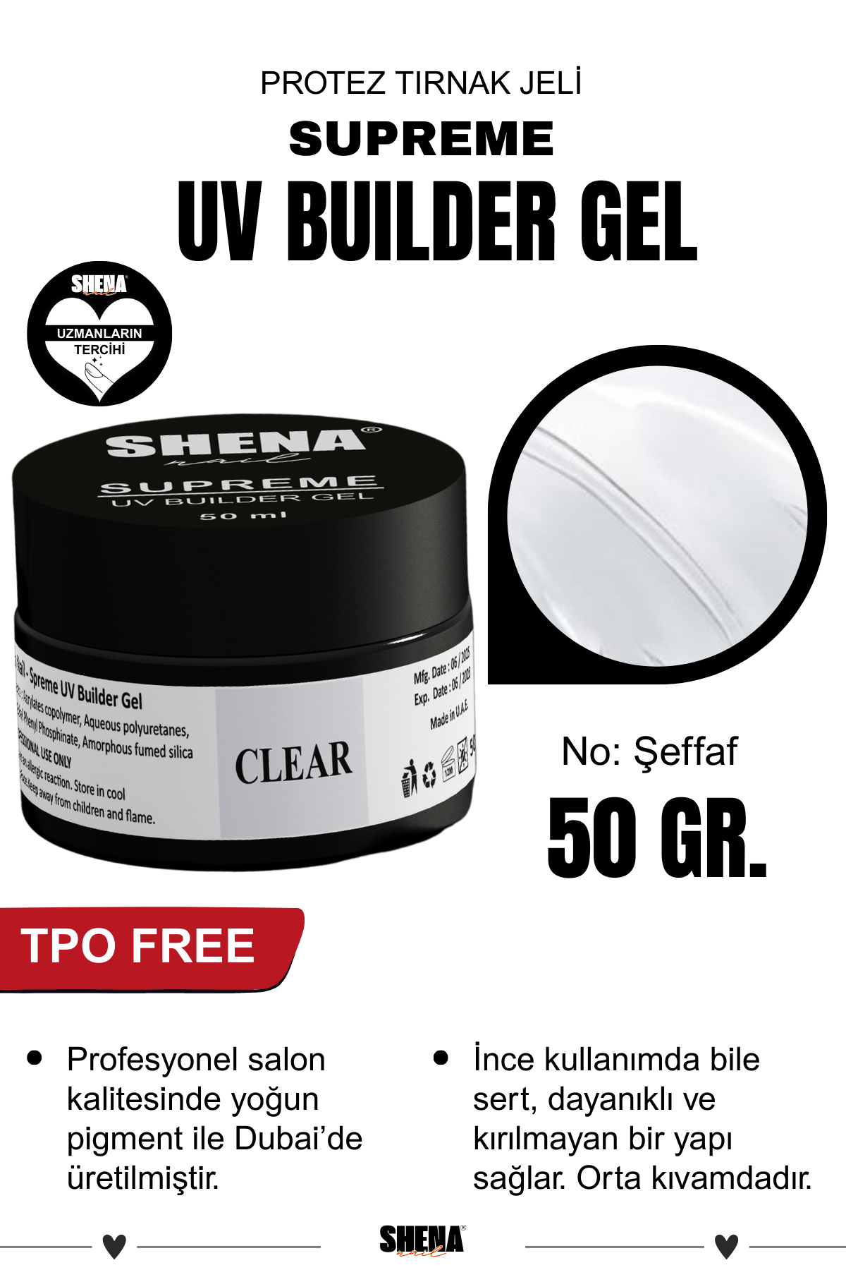 Shena Protez Tırnak Jeli No:Şeffaf Uv/Led Builder Gel 50 MlShena