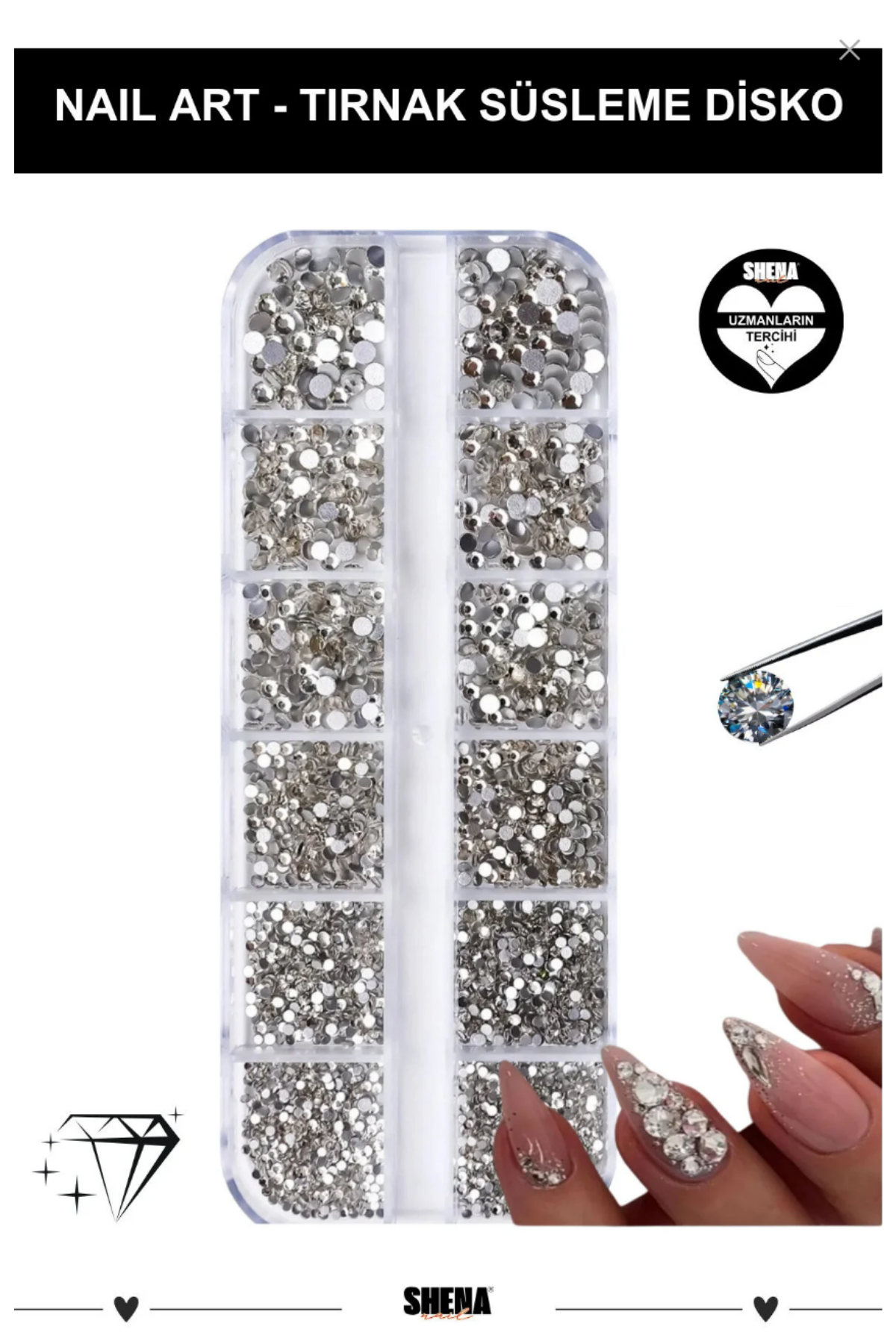 Shena Tırnak Süsleme Taşı Gümüş Diamond Aden2Shena