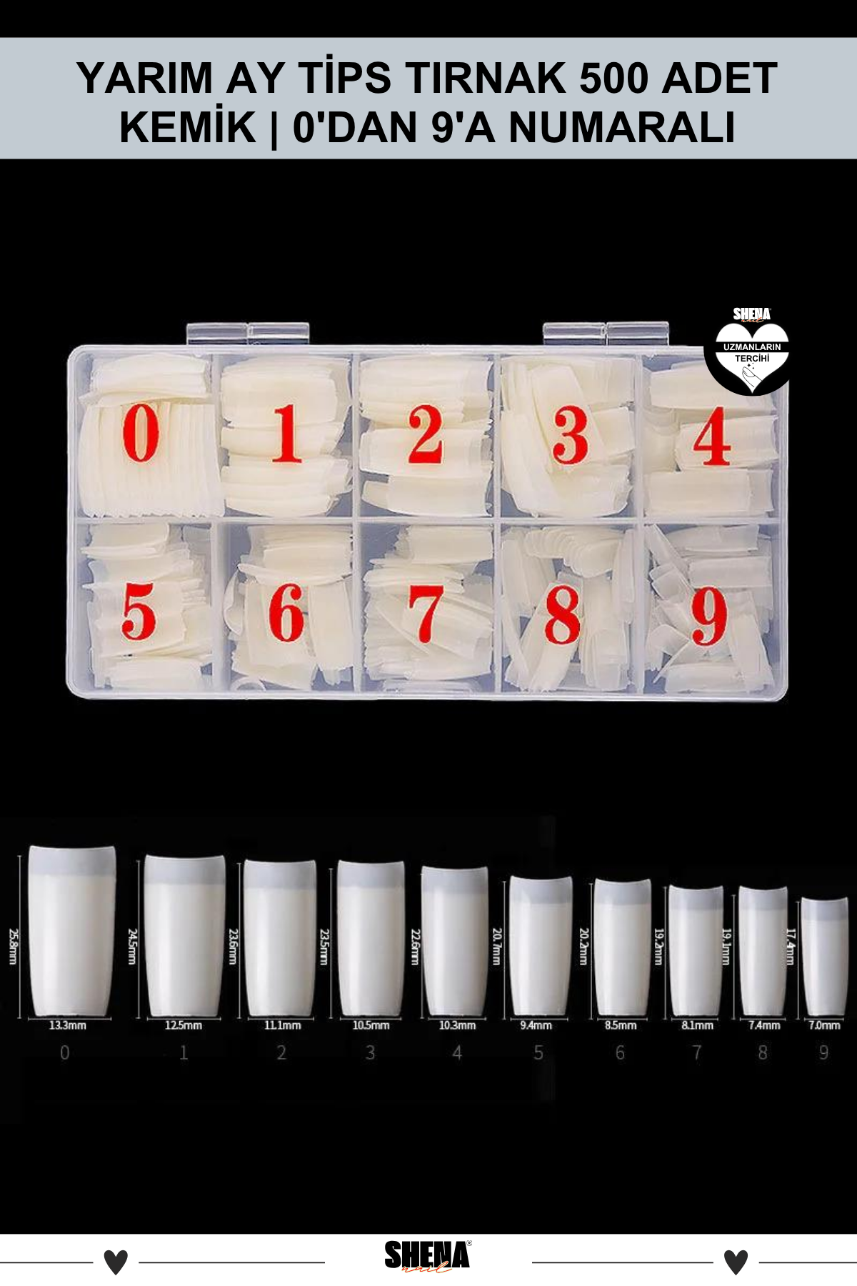 Shena Yarım Ay Tips Tırnak Kemik 500lü - Numaralı59SOcean
