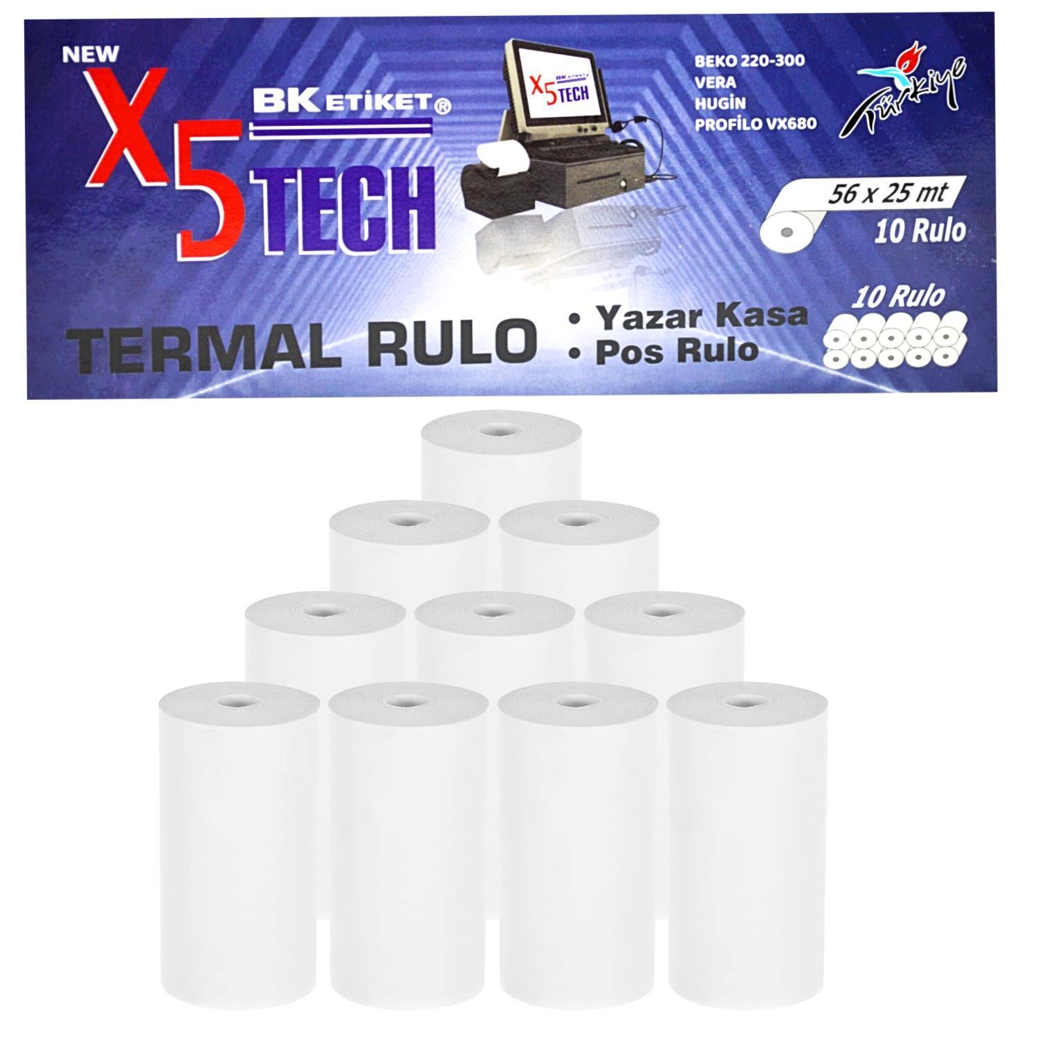 BK EtiketBk Etiket X5 Tech 56x25 Yazar Kasa Termal Pos Rulosu 10 Lu