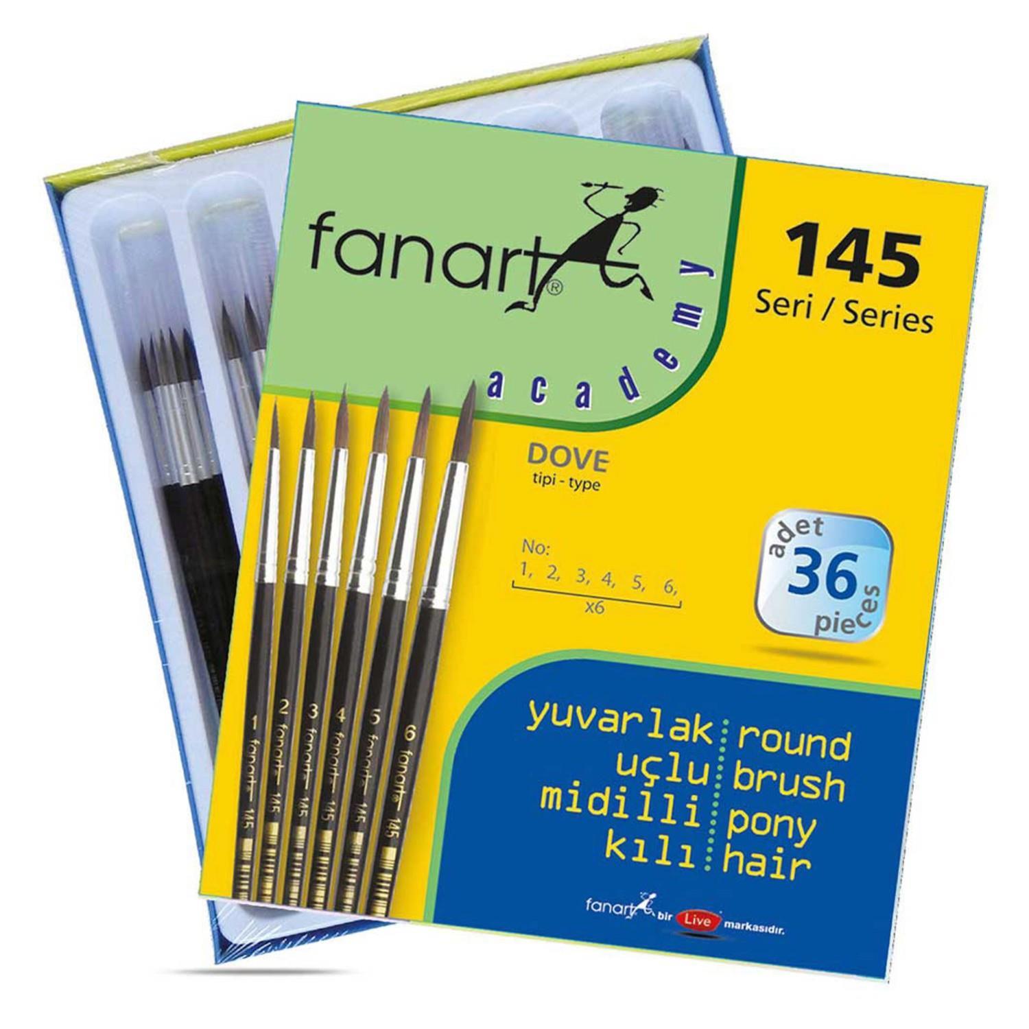 FanartFanart Academy Seri 145 Midilli Kılı Fırça Seti Yuvarlak Uç No:1-2-3-4-5-6 36 lı (7145.S2)