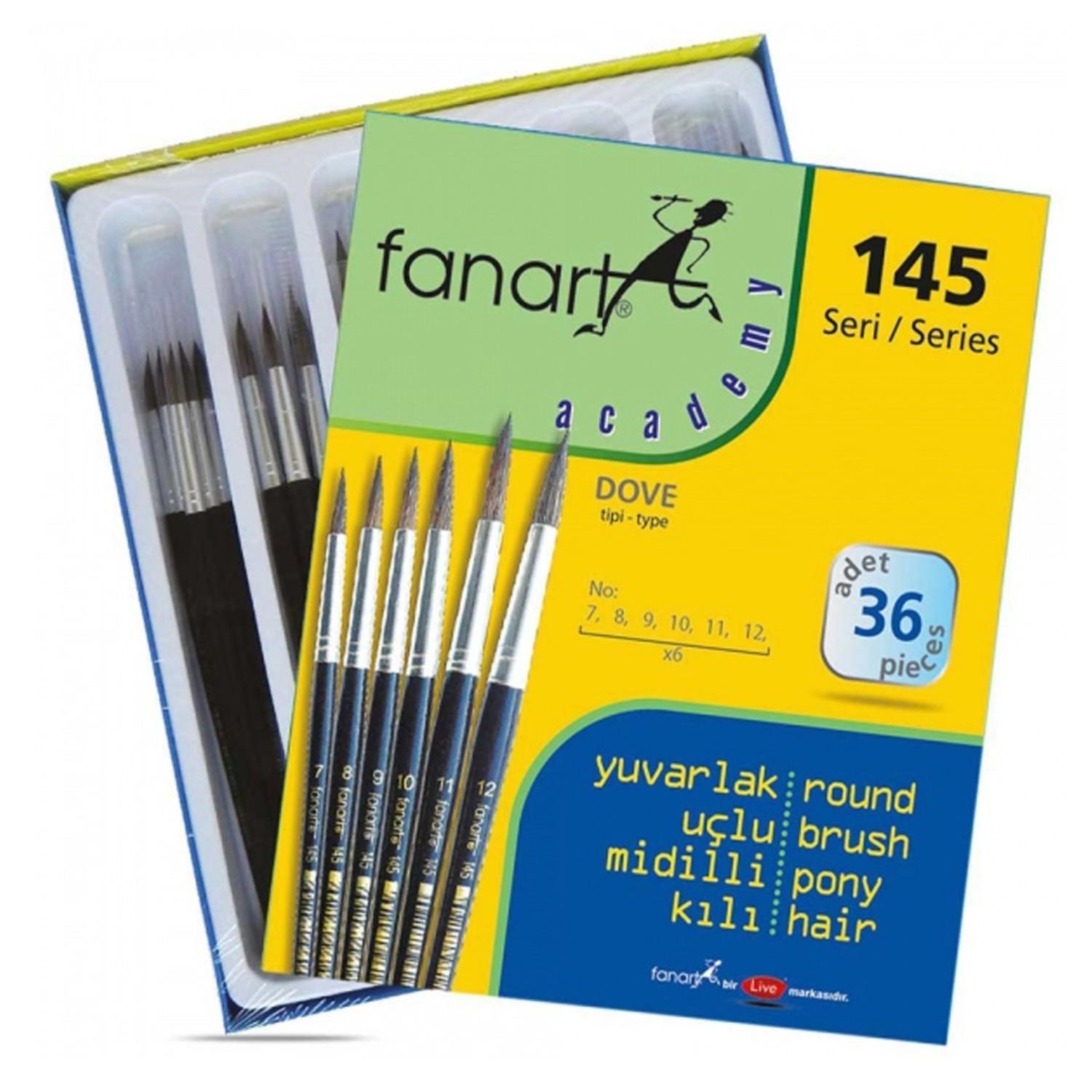 FanartFanart Academy Seri 145 Midilli Kılı Fırça Seti Yuvarlak Uç No:7-8-9-10-11-12 36 lı (7145.S3)