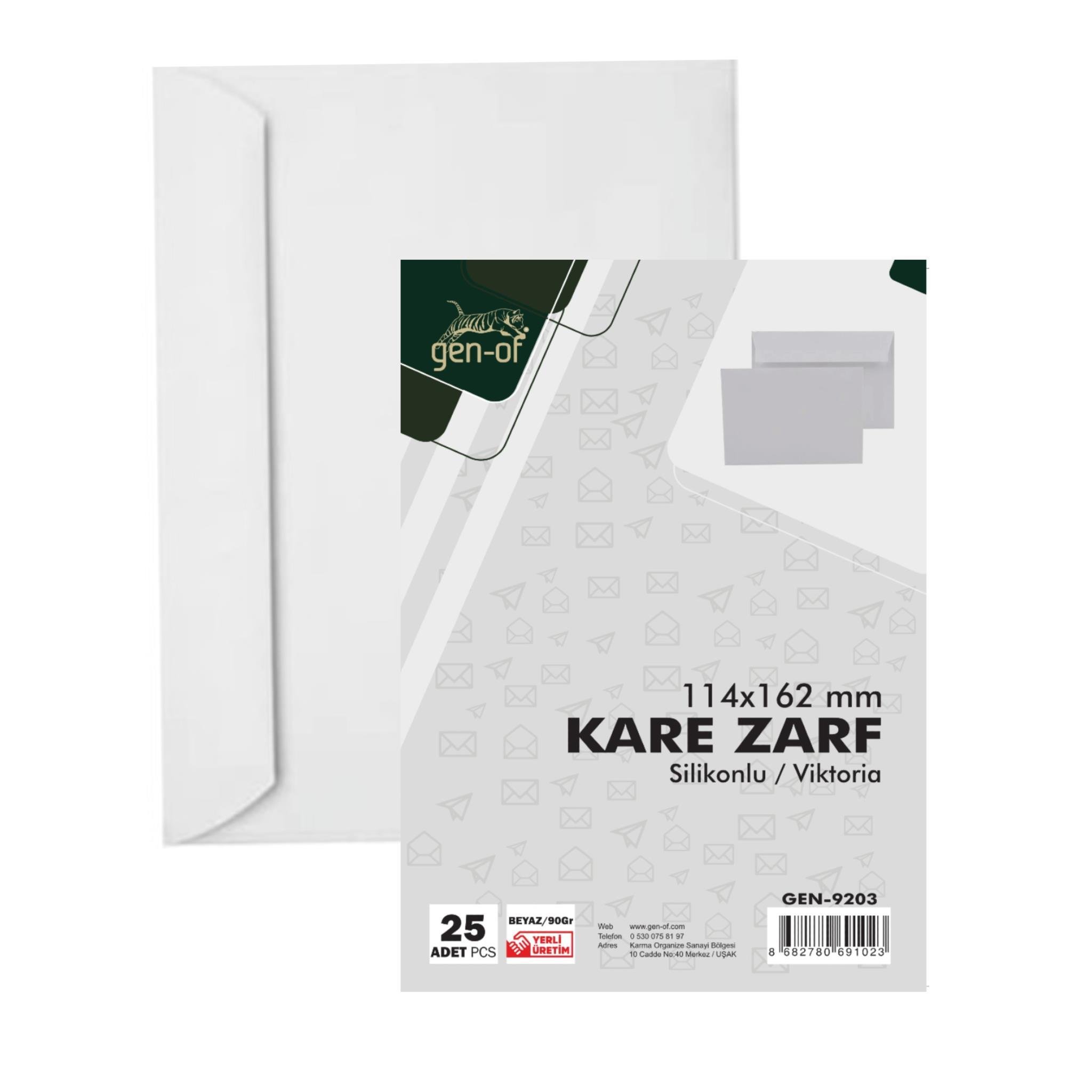 Gen-OfGen-Of Kare Beyaz Mektup Zarfı 114 x 162 mm 90 Gr Silikonlu 25 li