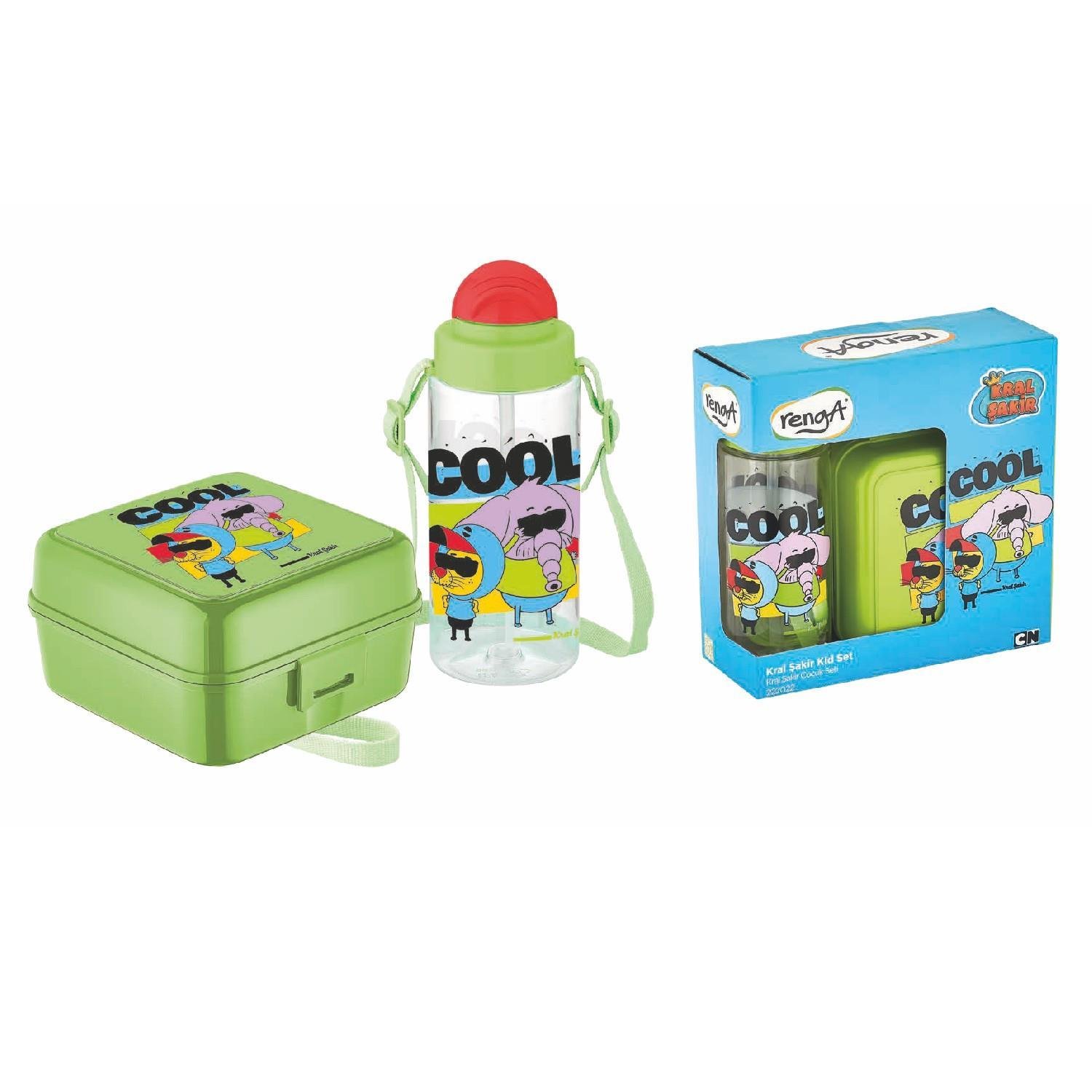 GıptaGıpta Kral Şakir Pipetli Tritan Matara ve Beslenme Kabı Seti Yeşil COOL