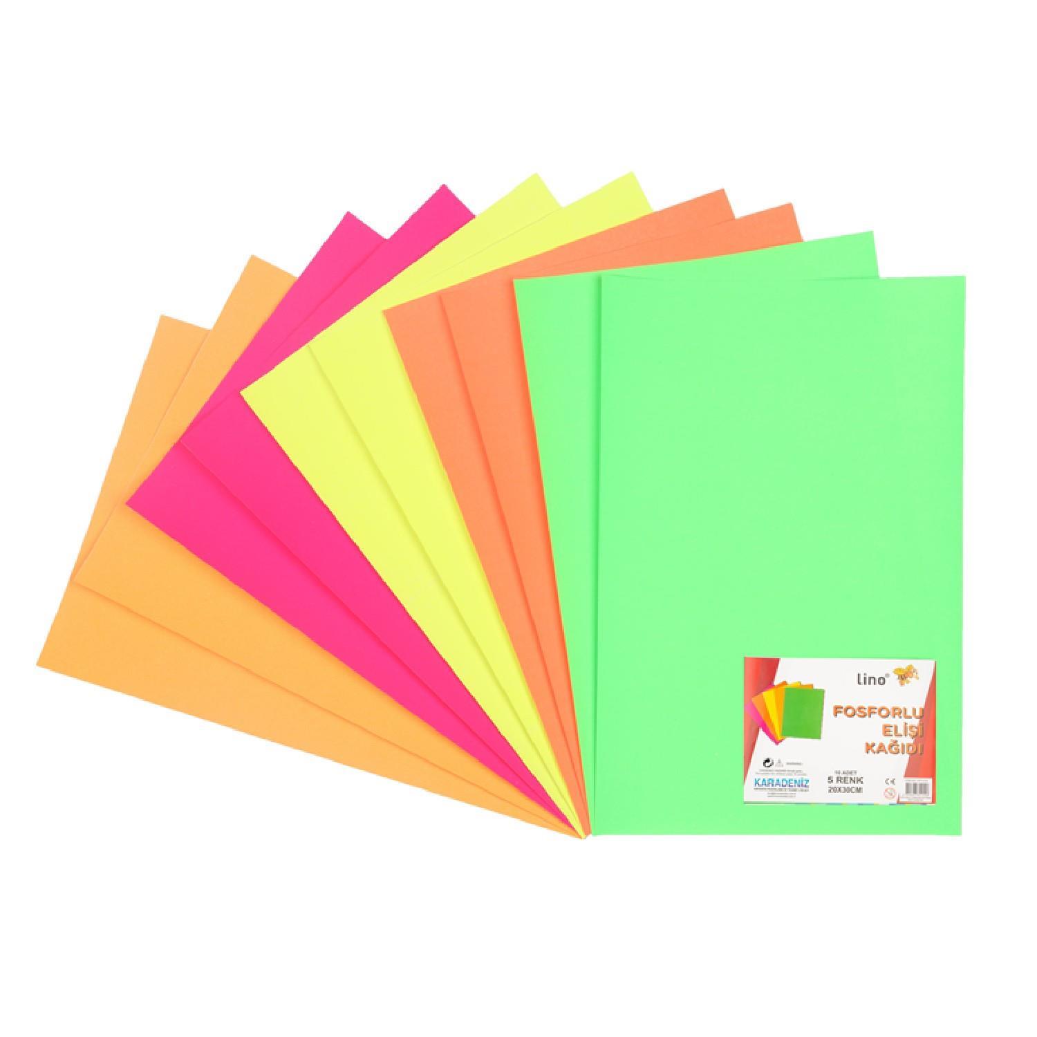 LinoLino 20x30 Fosforlu Elişi Kağıdı 5 Renk 10 lu (PP-016)