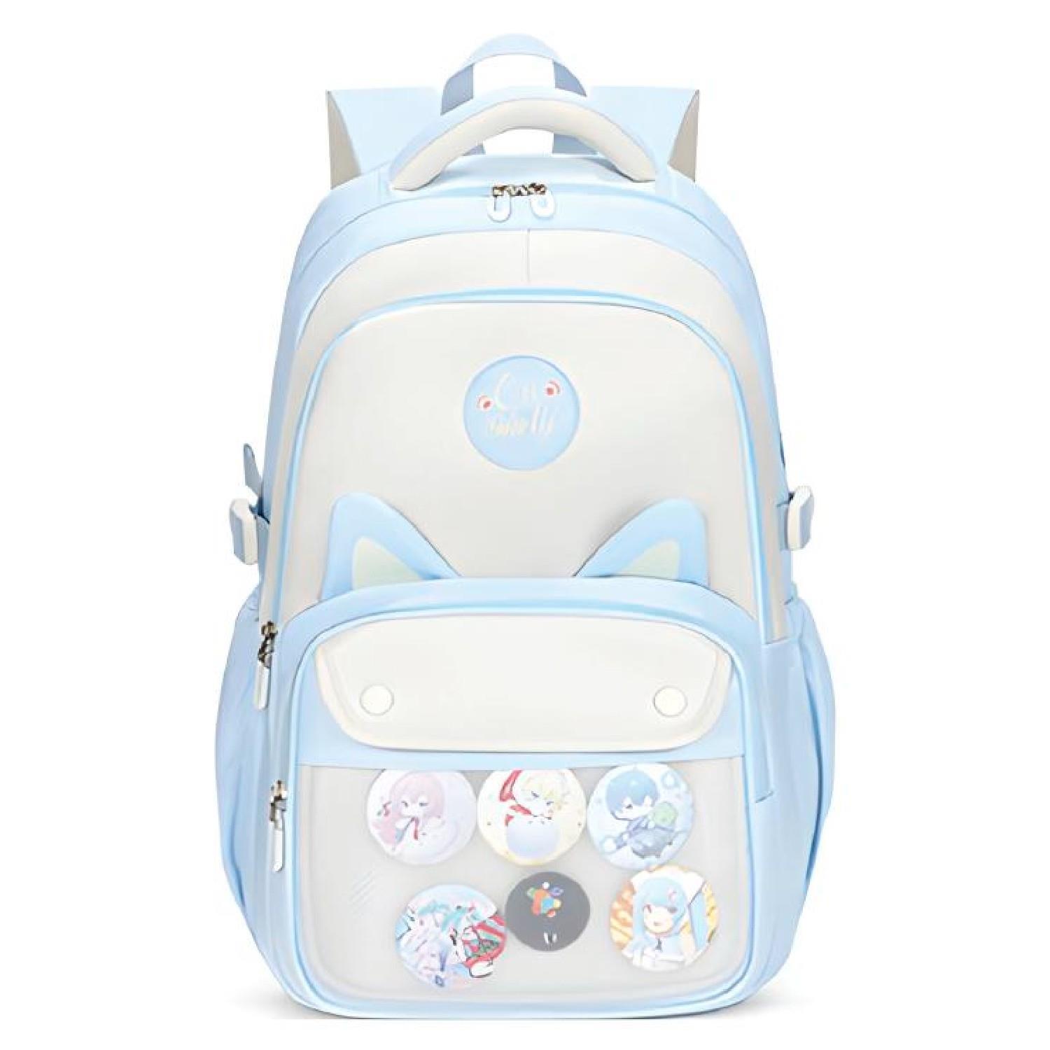 MuggleMuggle 3 Bölmeli Uniqe Cats Kolej Okul Sırt Çantası Açık Mavi (MU-1803)