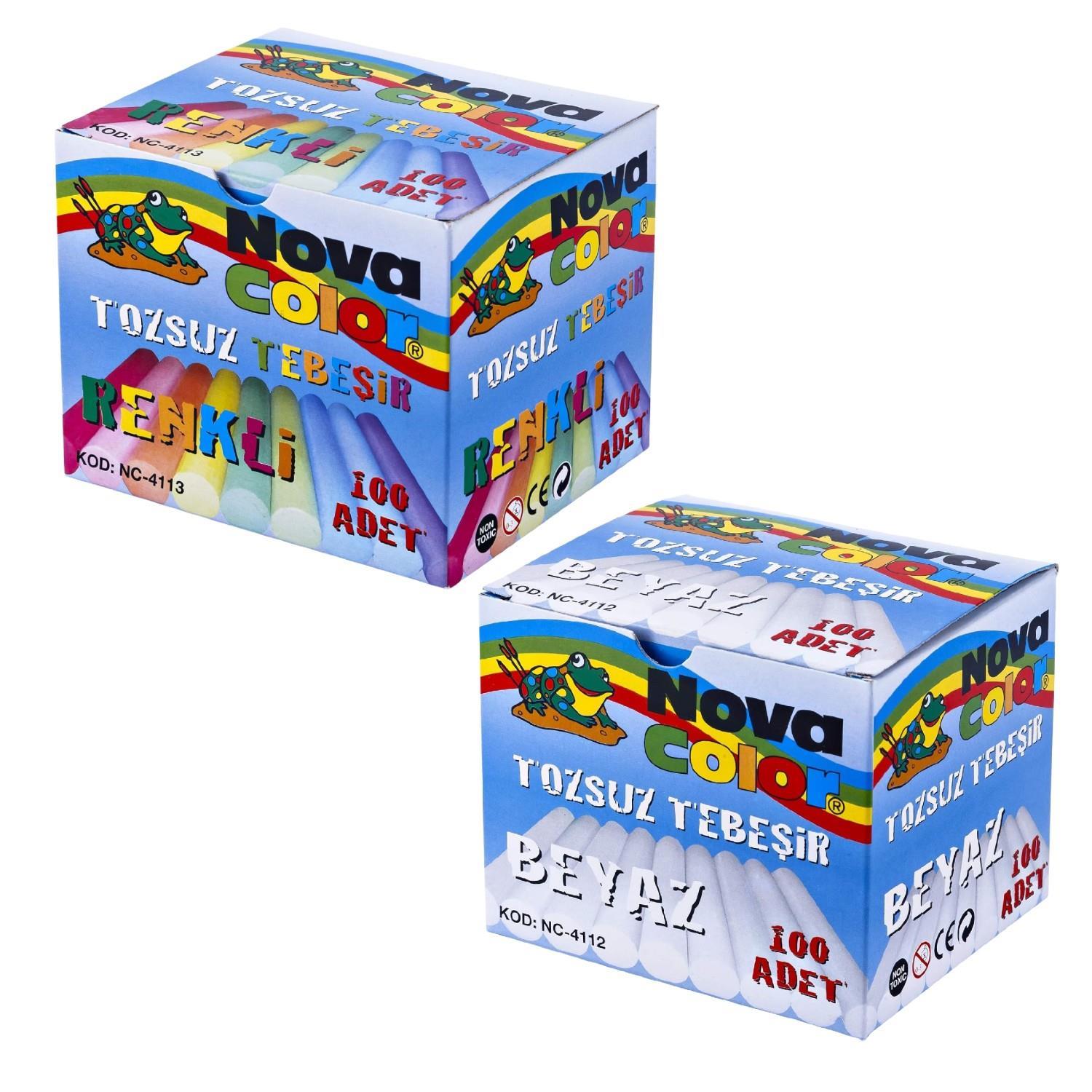 Nova ColorNova Color Tozsuz Beyaz Ve Renkli Tebeşir 200 Lü Set 