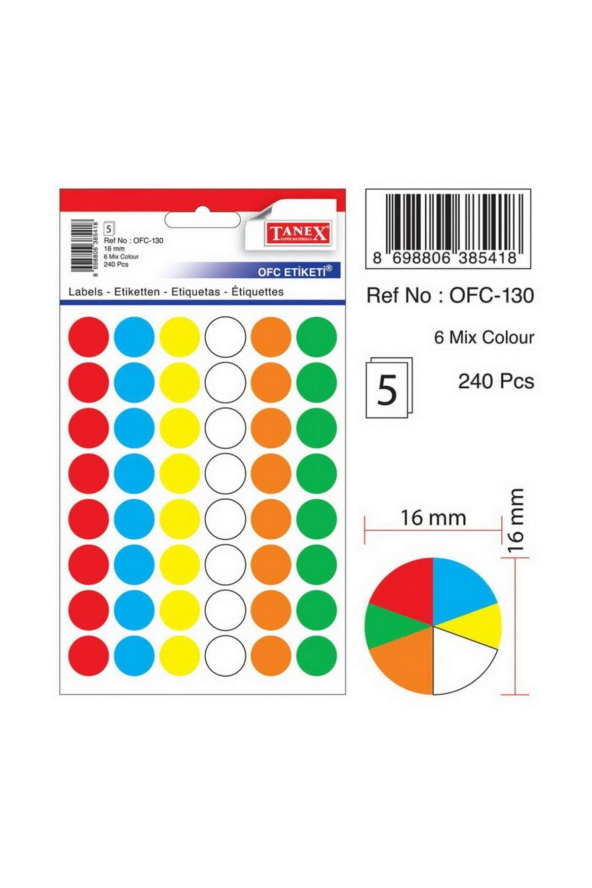 TanexTanex Ofc-130 Renkli Yuvarlak Ofis Etiketi 16 Mm 5 Syf-240 Adet