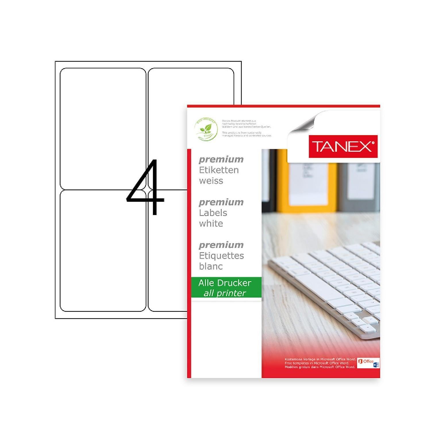 TanexTanex TW-2004 Beyaz Laser Etiket 99.1X139 mm 100 Adet