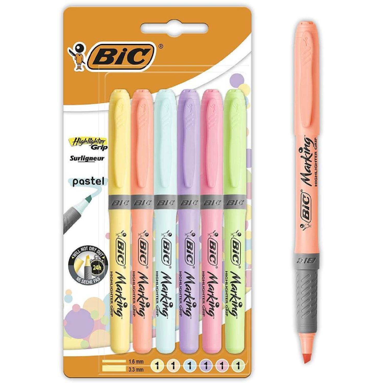 BicBic Highlighter Grip Kalem Tipi Pastel Fosforlu Kalem 6 Renk Blister
