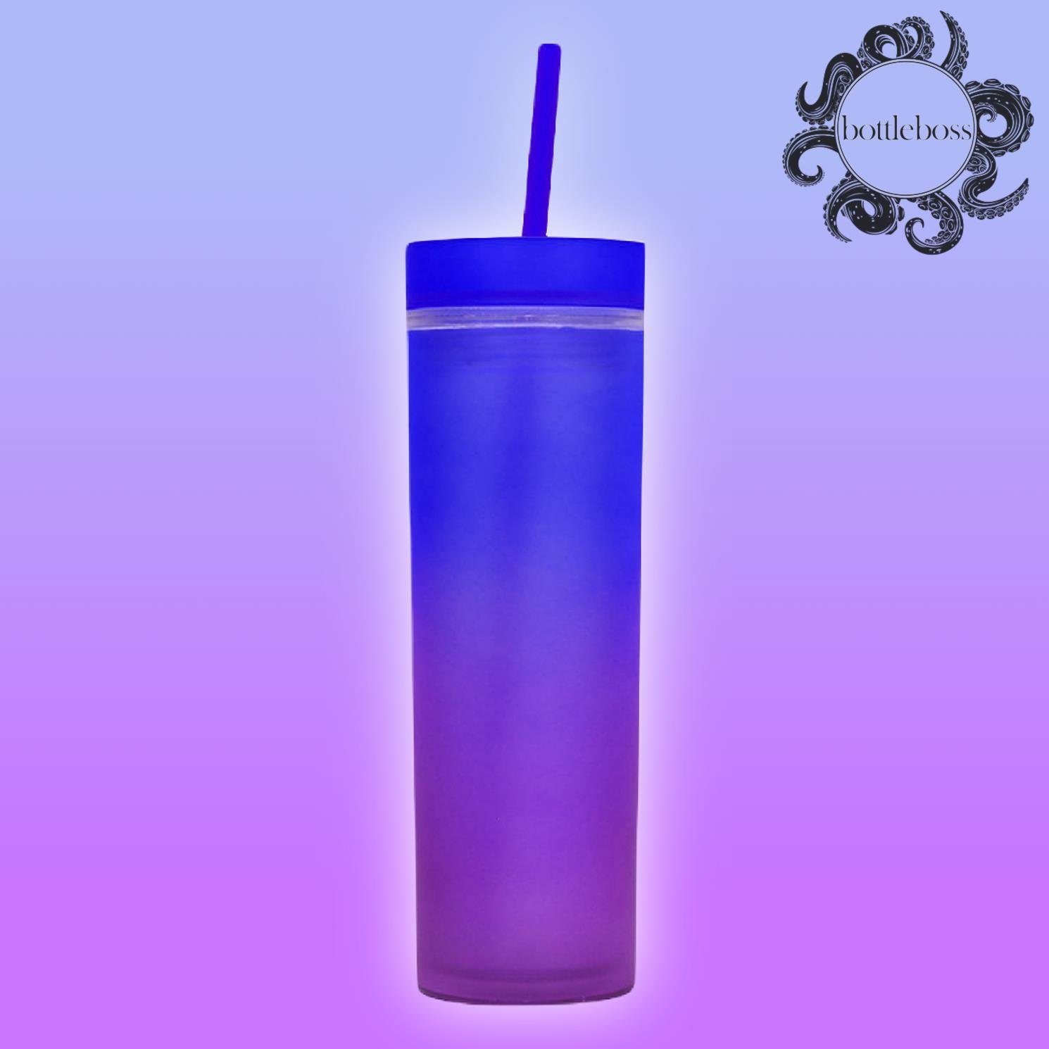 BottleBossBottleBoss Çift Katmanlı Pipetli Çift Renkli Sızdırmaz Bardak Matara 480 Ml Mavi