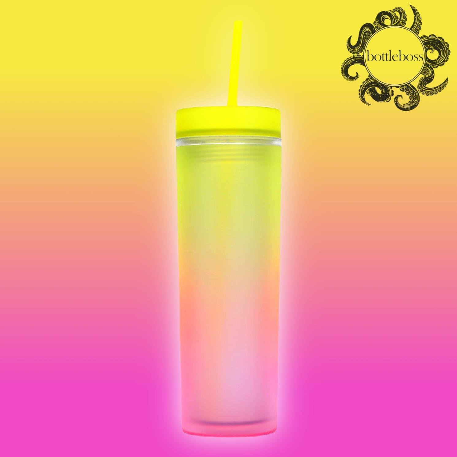 BottleBossBottleBoss Çift Katmanlı Pipetli Çift Renkli Sızdırmaz Bardak Matara 480 Ml Sarı