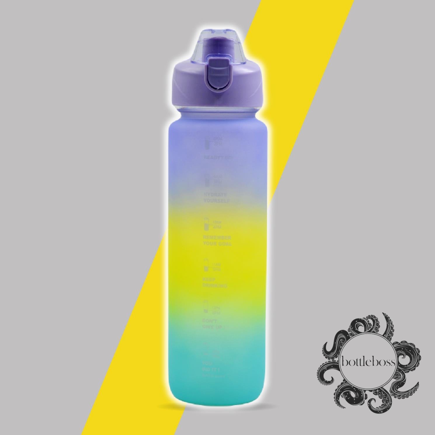 BottleBossBottleBoss Pastel Renk Geçişli Sızdırmaz Kapak Motivasyon Matarası 1100 Ml Sticker HEDİYELİ Mor