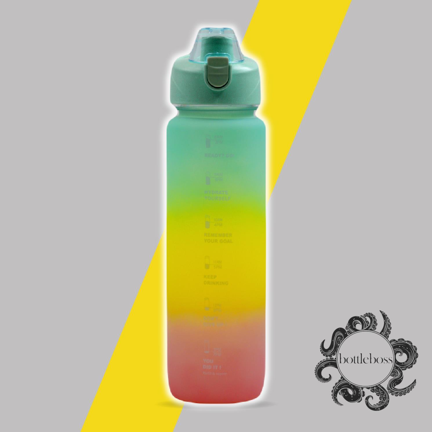 BottleBossBottleBoss Pastel Renk Geçişli Sızdırmaz Kapak Motivasyon Matarası 1100 Ml Sticker HEDİYELİ Yeşil
