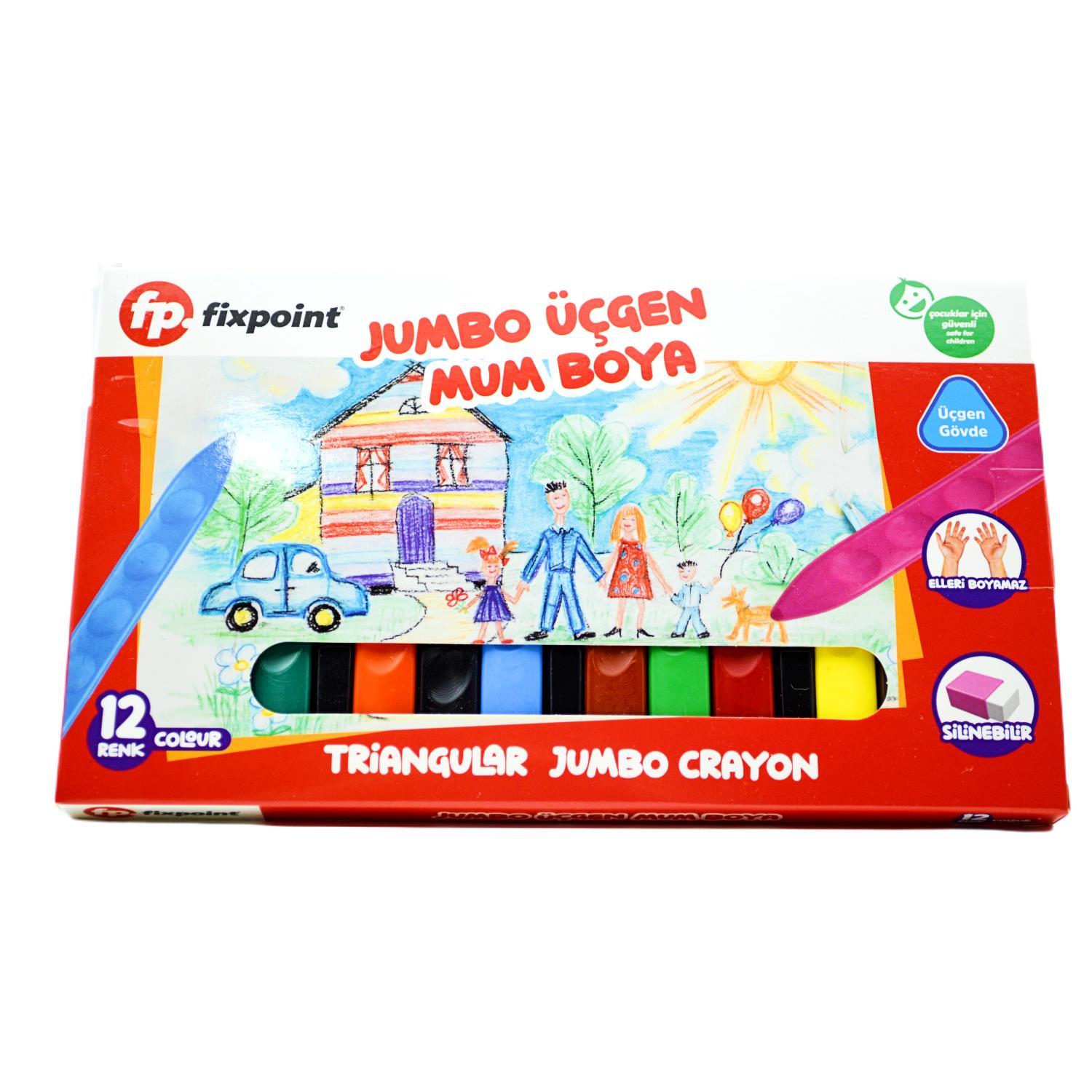 FixPointFixpoint Jumbo Üçgen Mum Boya 12 Renk (P-2138)