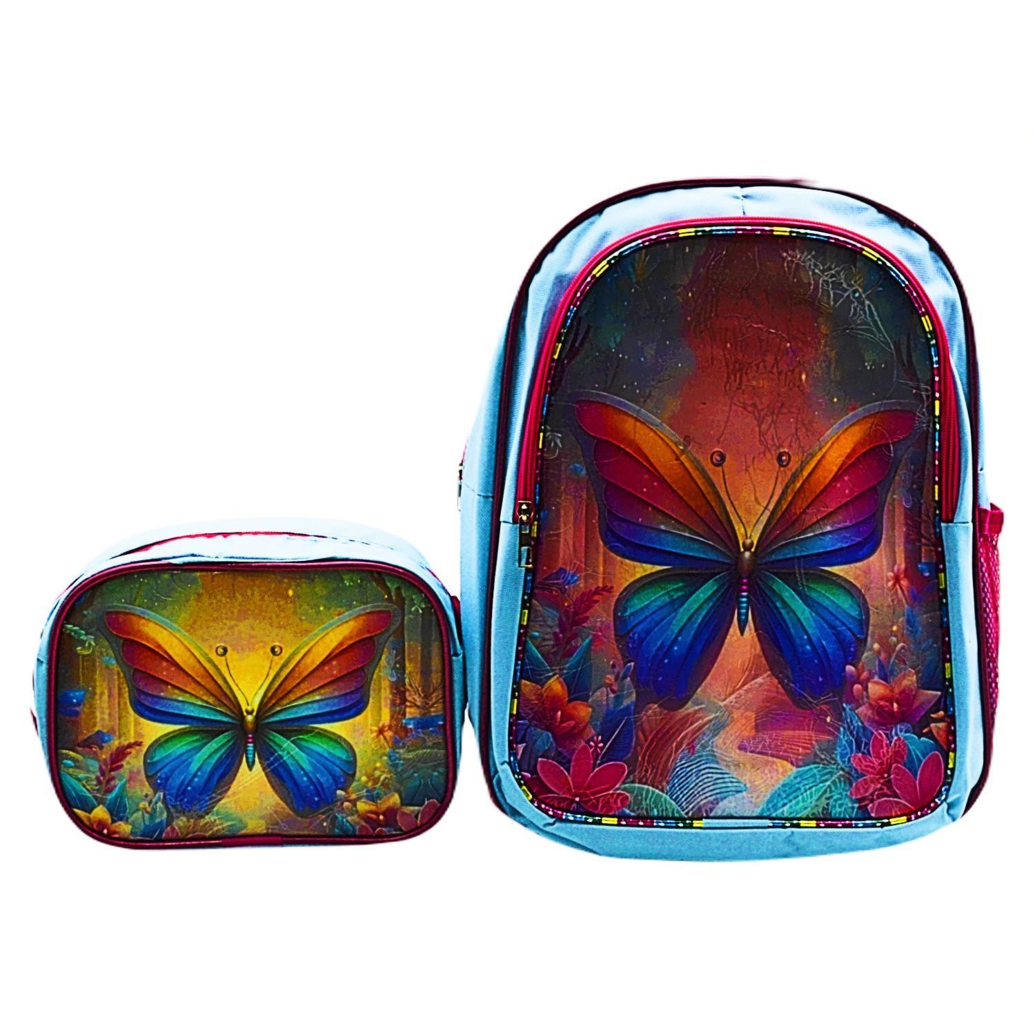 Gen-OfGen-Of 2 Bölmeli Kelebek Okul Sırt Çantası Ve Beslenme Çantası Turkuaz KOD:1308