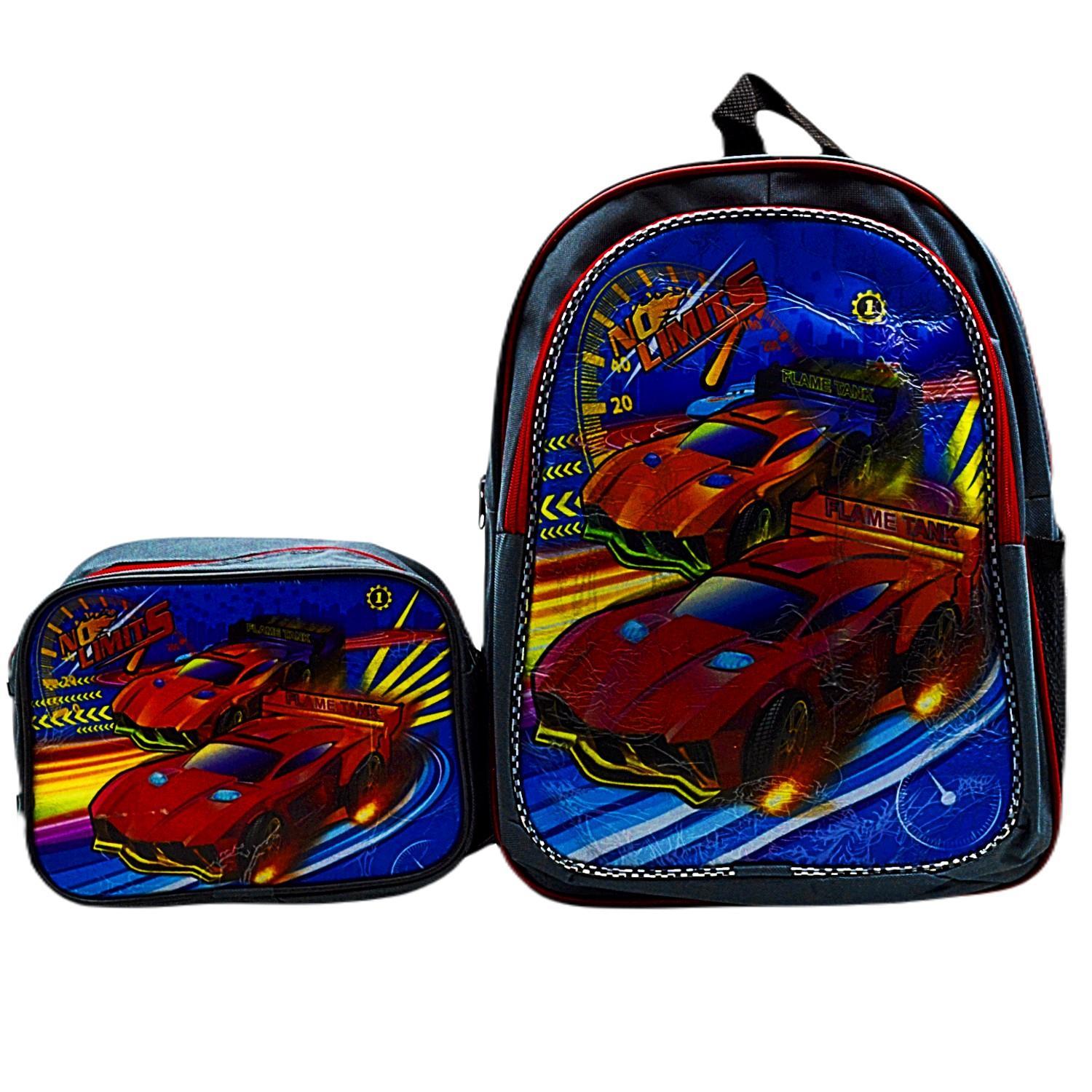 Gen-OfGen-Of 2 Bölmeli Yarış Arabası Okul Sırt Çantası Ve Beslenme Çantası Gri KOD:1309