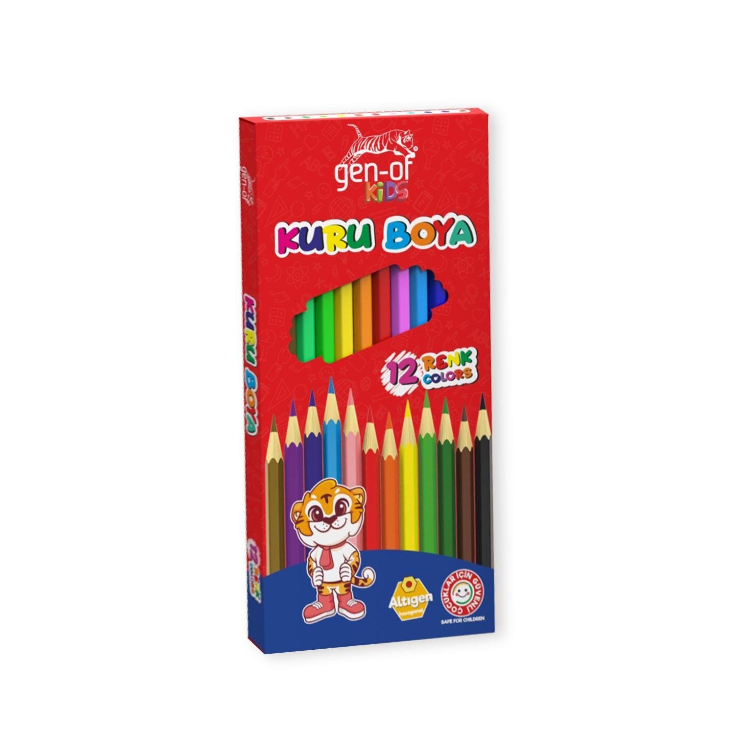 Gen-OfGen-Of Kids Karton Kutu Tam Boy Kuru Boya 12 Renk 1 Adet
