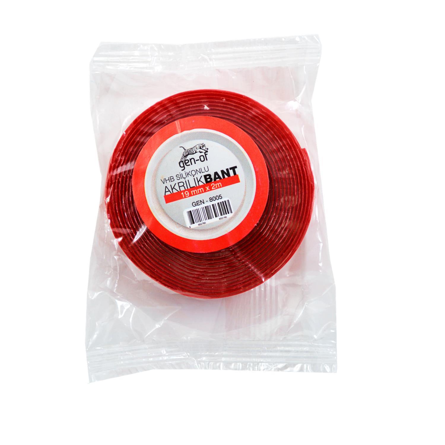 Gen-OfGen-Of Silikonlu Çift Taraflı Akrilik Bant 19mmx2m Kırmızı 1 Adet