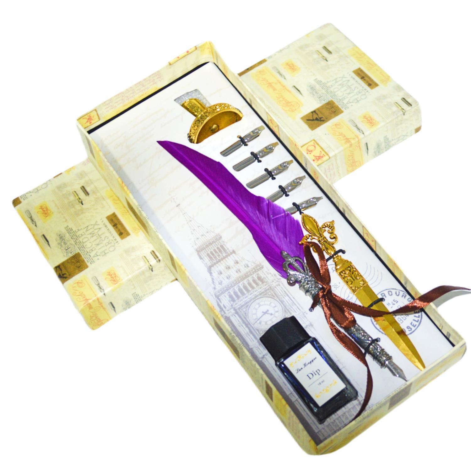 Gen-OfGen-Of Taçlı Orjinal Tüylü Divit - Kaligrafi Kalem Seti Hediyelik Özel Kutulu Mor 712-14 