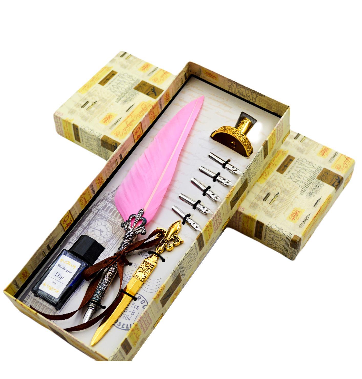 Gen-OfGen-Of Taçlı Orjinal Tüylü Divit - Kaligrafi Kalem Seti Hediyelik Özel Kutulu Toz Pembe 712-14