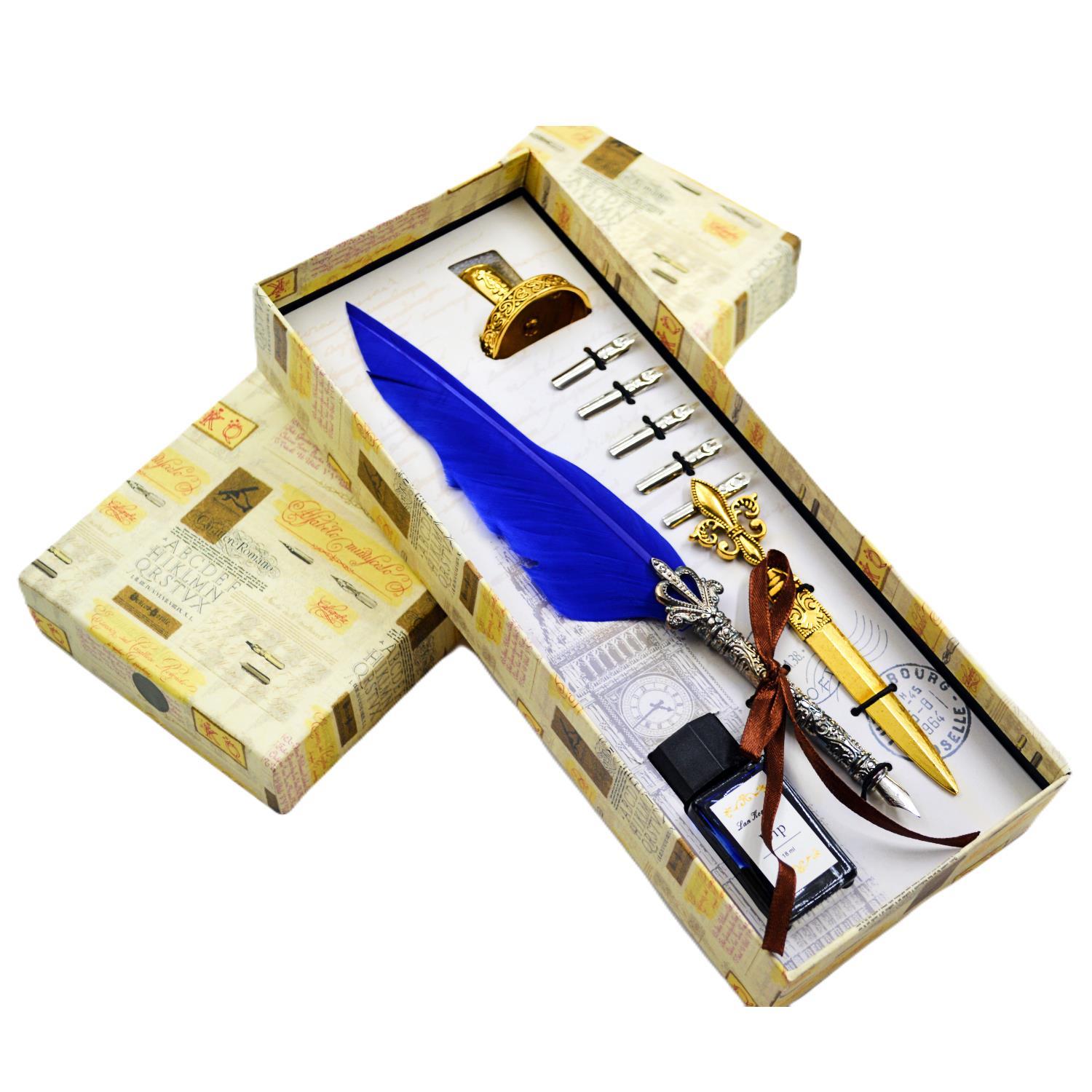 Gen-OfGen-Of Taçlı Orjinal Tüylü Divit - Kaligrafi Kalem Seti Hediyelik Özel Kutulu Gece Mavisi 712-14