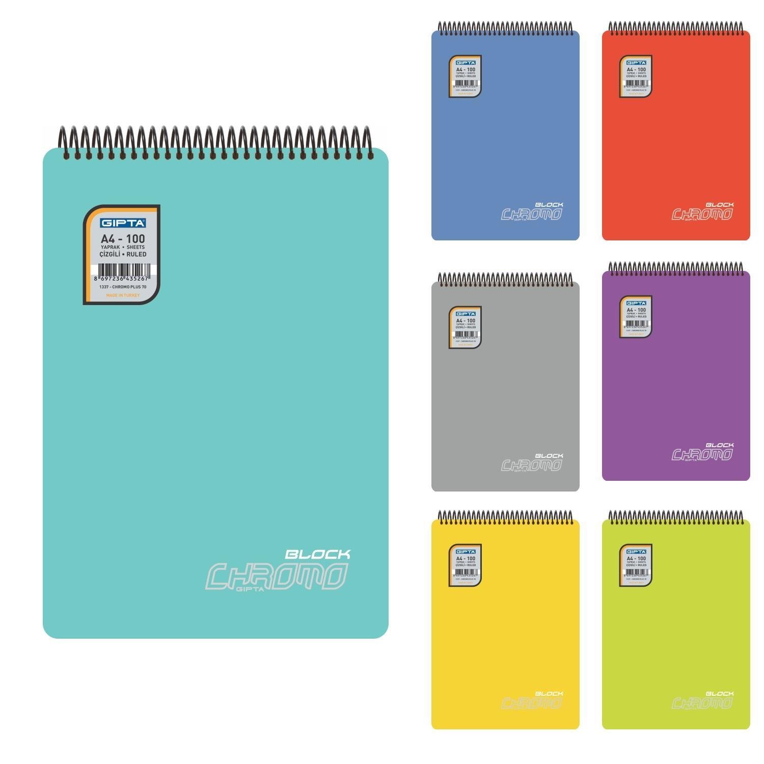 GıptaGıpta Chromo A6 80 Yaprak Plastik Kapak Üstten Spiralli Not Defteri Kareli (6098)